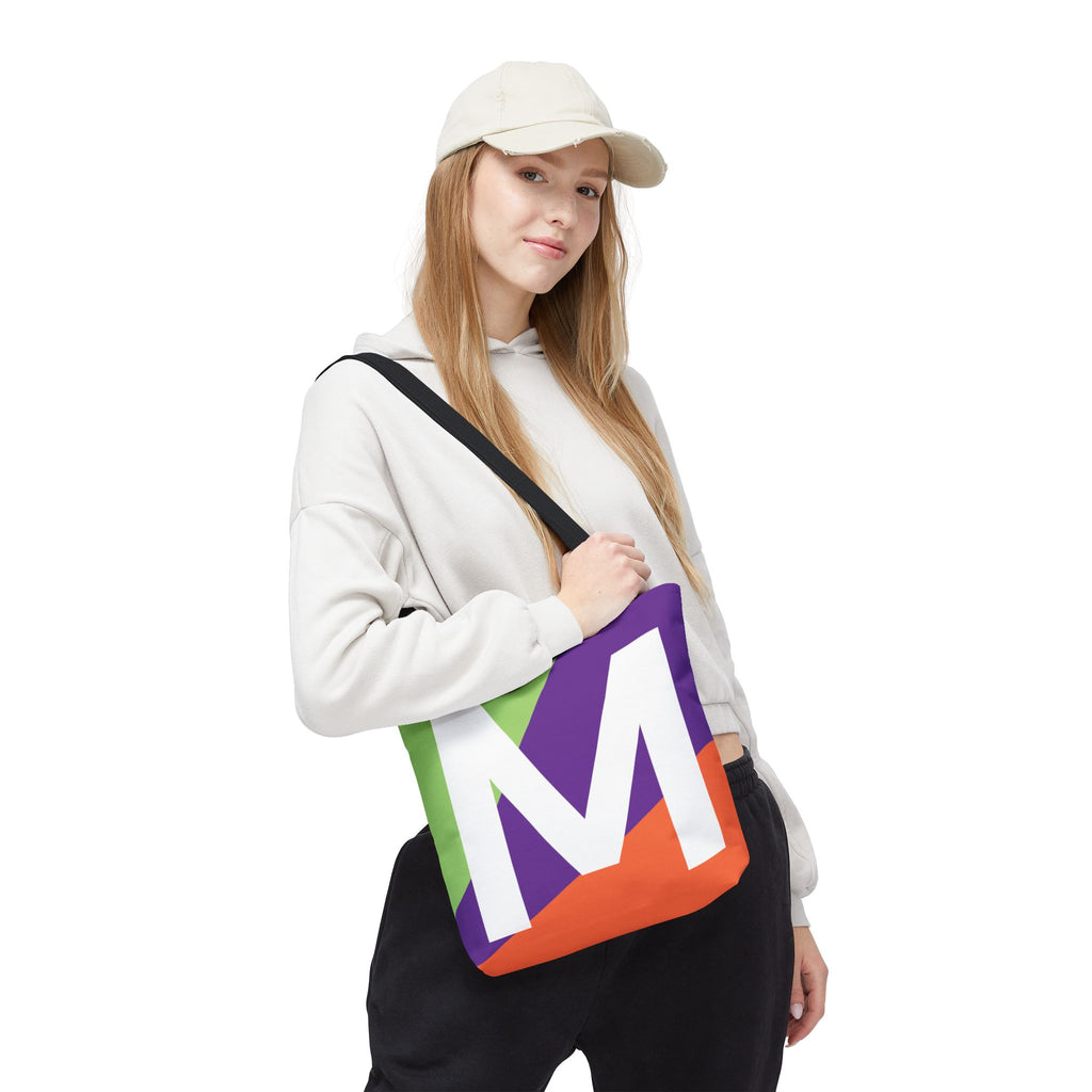 Monogram 'M' Colorblock Tote Bag — Personalized Initial M Shoulder Tote