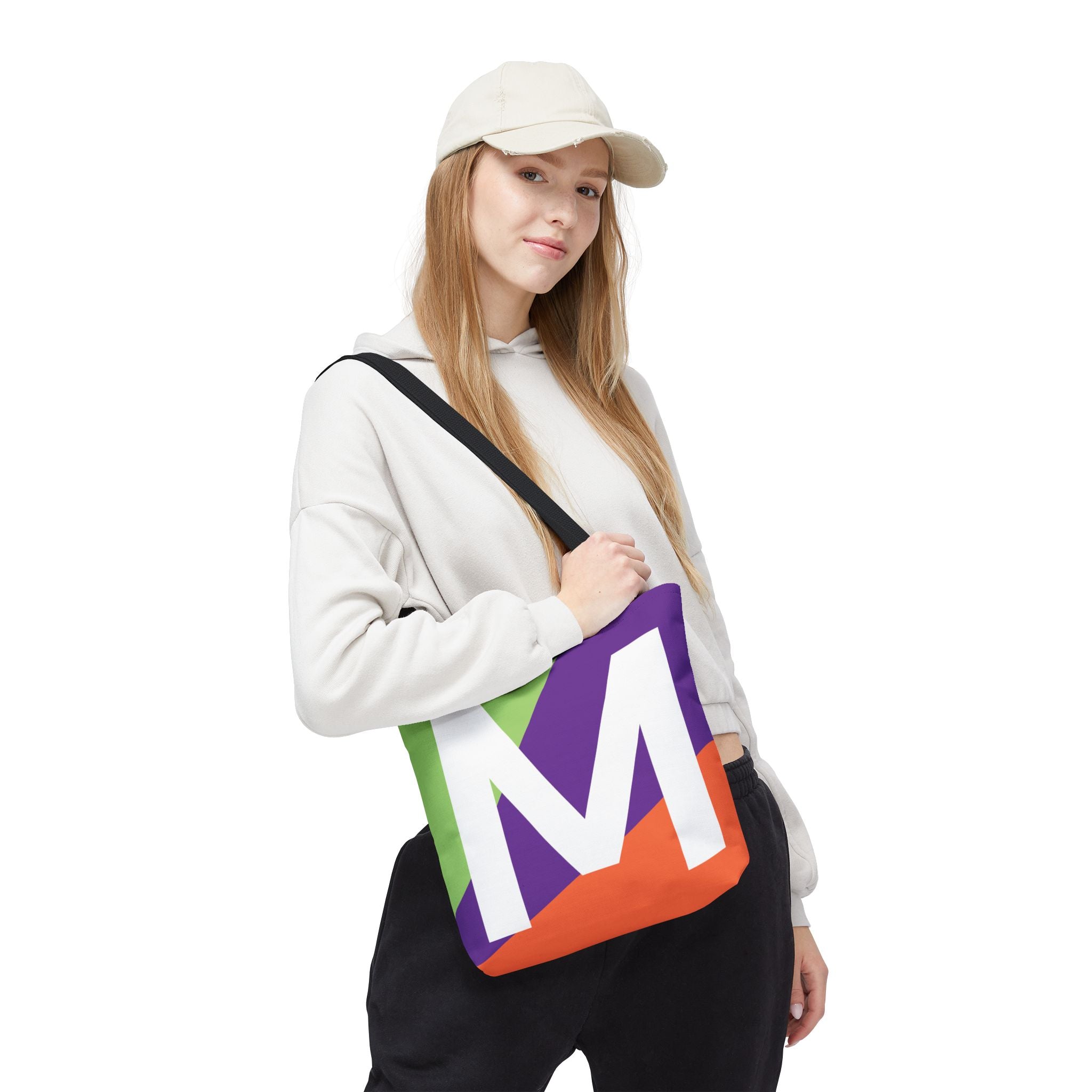 Monogram 'M' Colorblock Tote Bag — Personalized Initial M Shoulder Tote