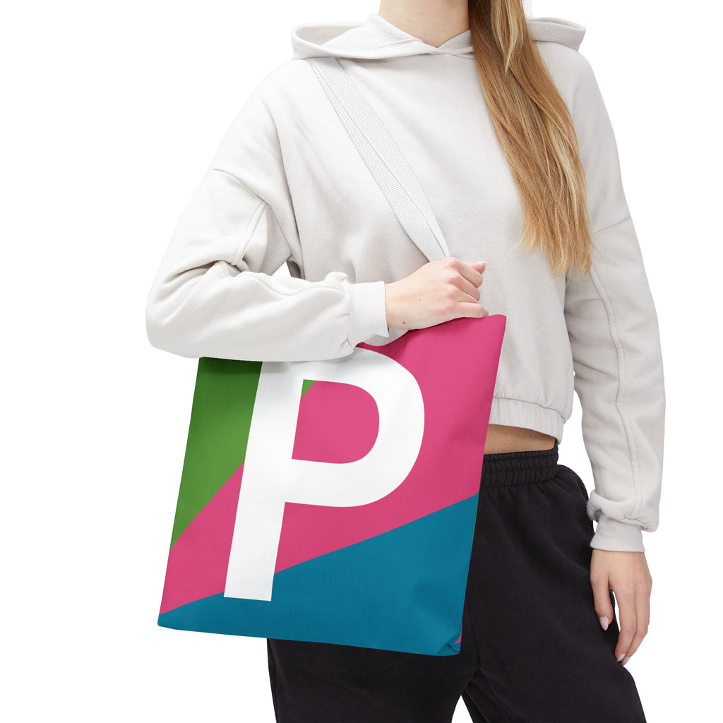 Monogram 'P' Colorblock Tote Bag — Personalized Initial P Shoulder Tote