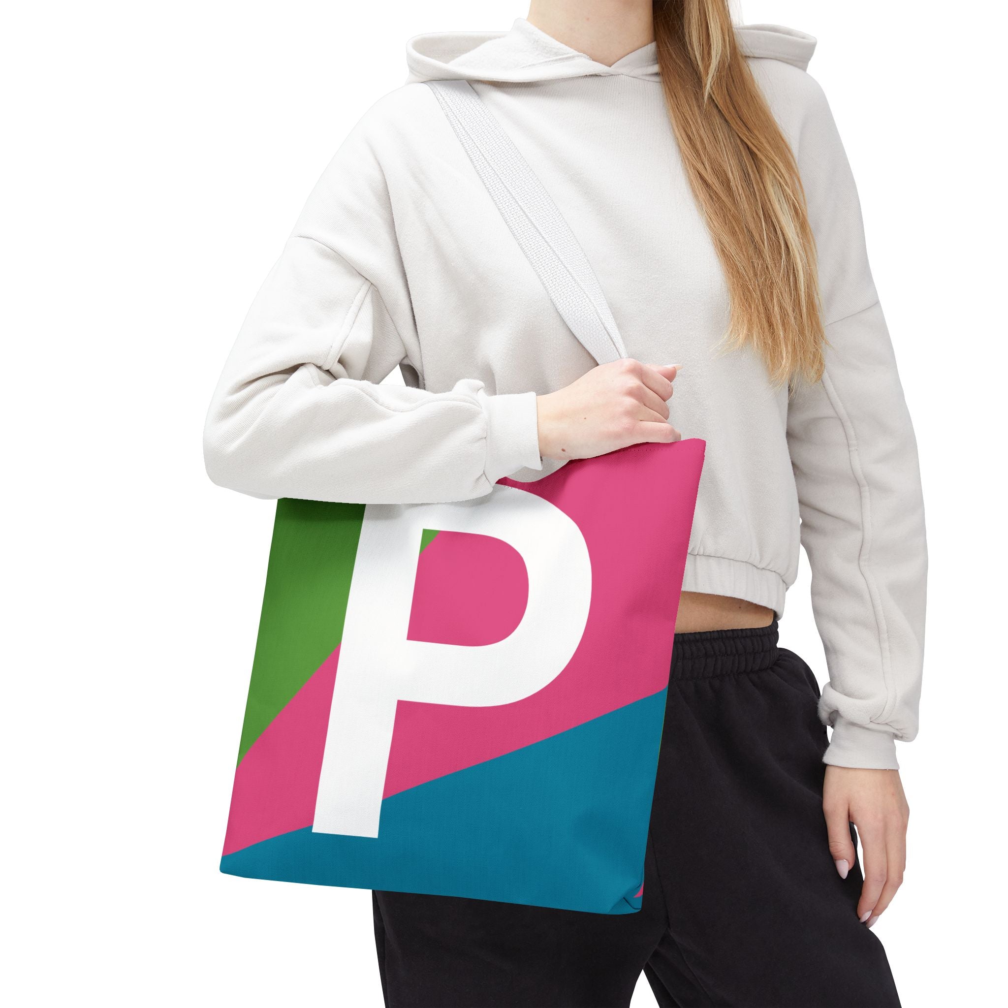 Monogram 'P' Colorblock Tote Bag — Personalized Initial P Shoulder Tote