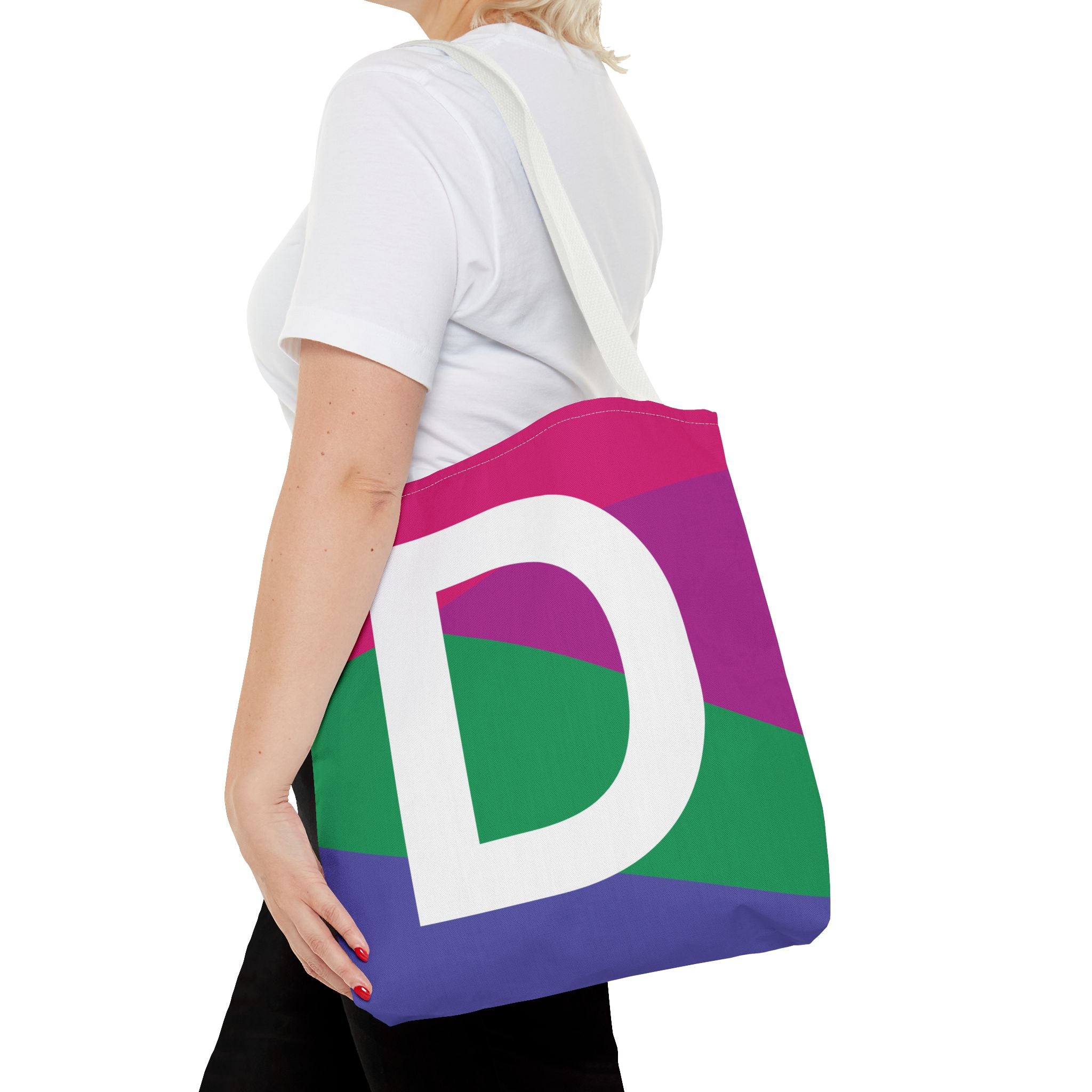 Monogram 'D' Colorblock Tote Bag — Personalized Initial D Shoulder Tote