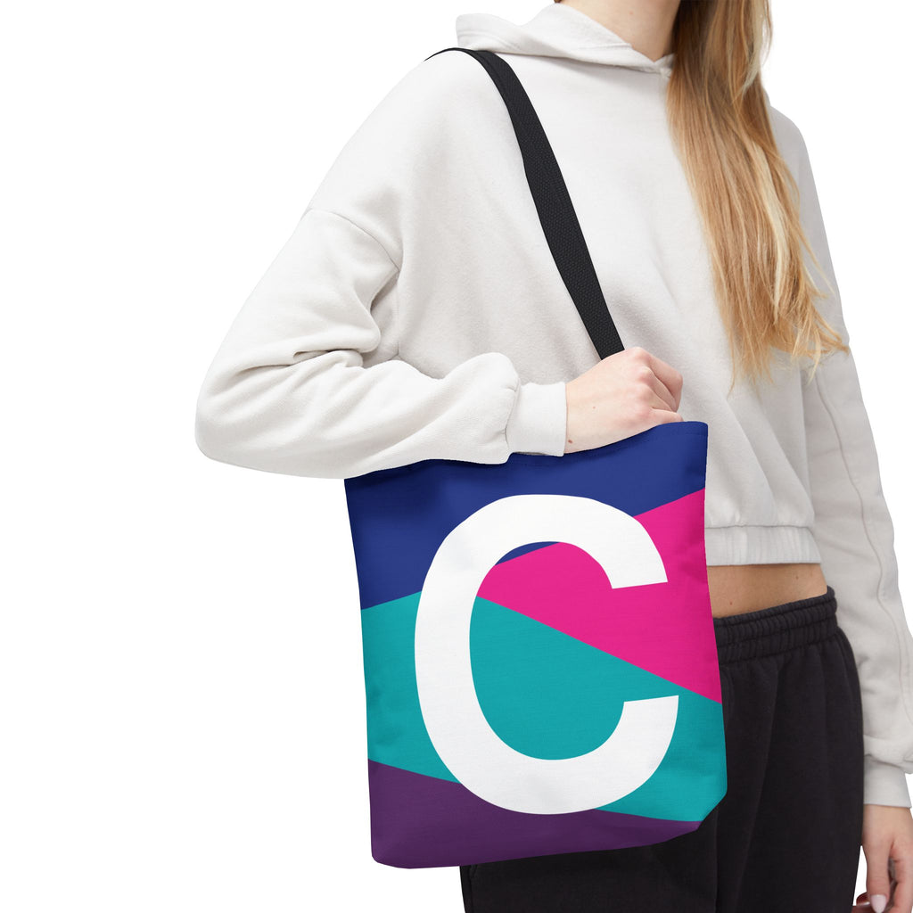 Monogram 'C' Colorblock Tote Bag — Personalized Initial C Shoulder Tote