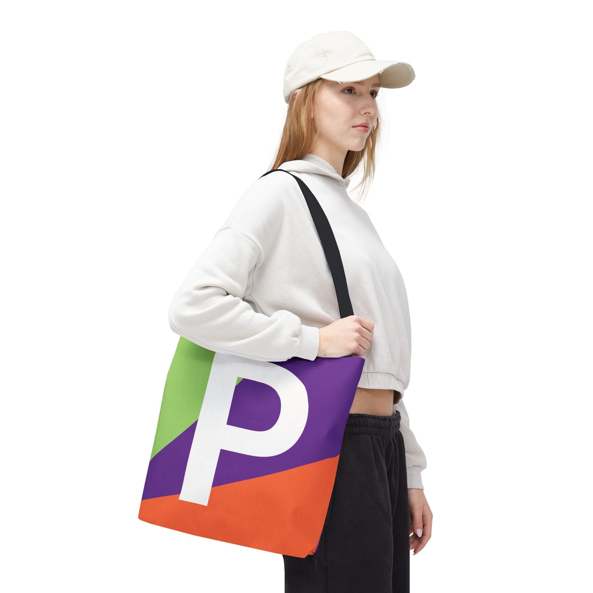 Monogram 'P' Colorblock Tote Bag — Personalized Initial P Shoulder Tote