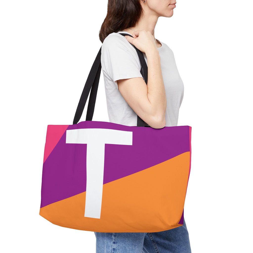 Personalized 'T' Colorblock Tote Bag — Monogram Weekender Tote