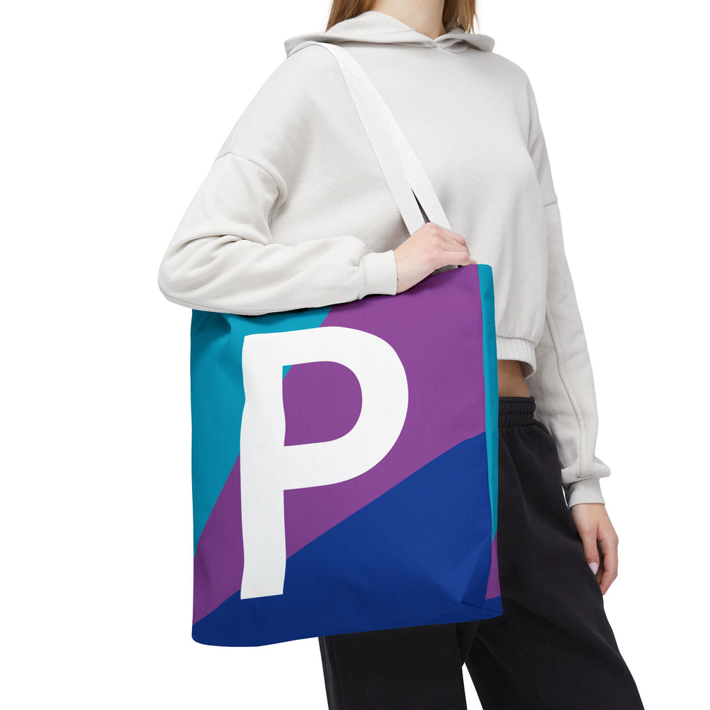 Monogram 'P' Colorblock Tote Bag — Personalized Initial P Shoulder Tote
