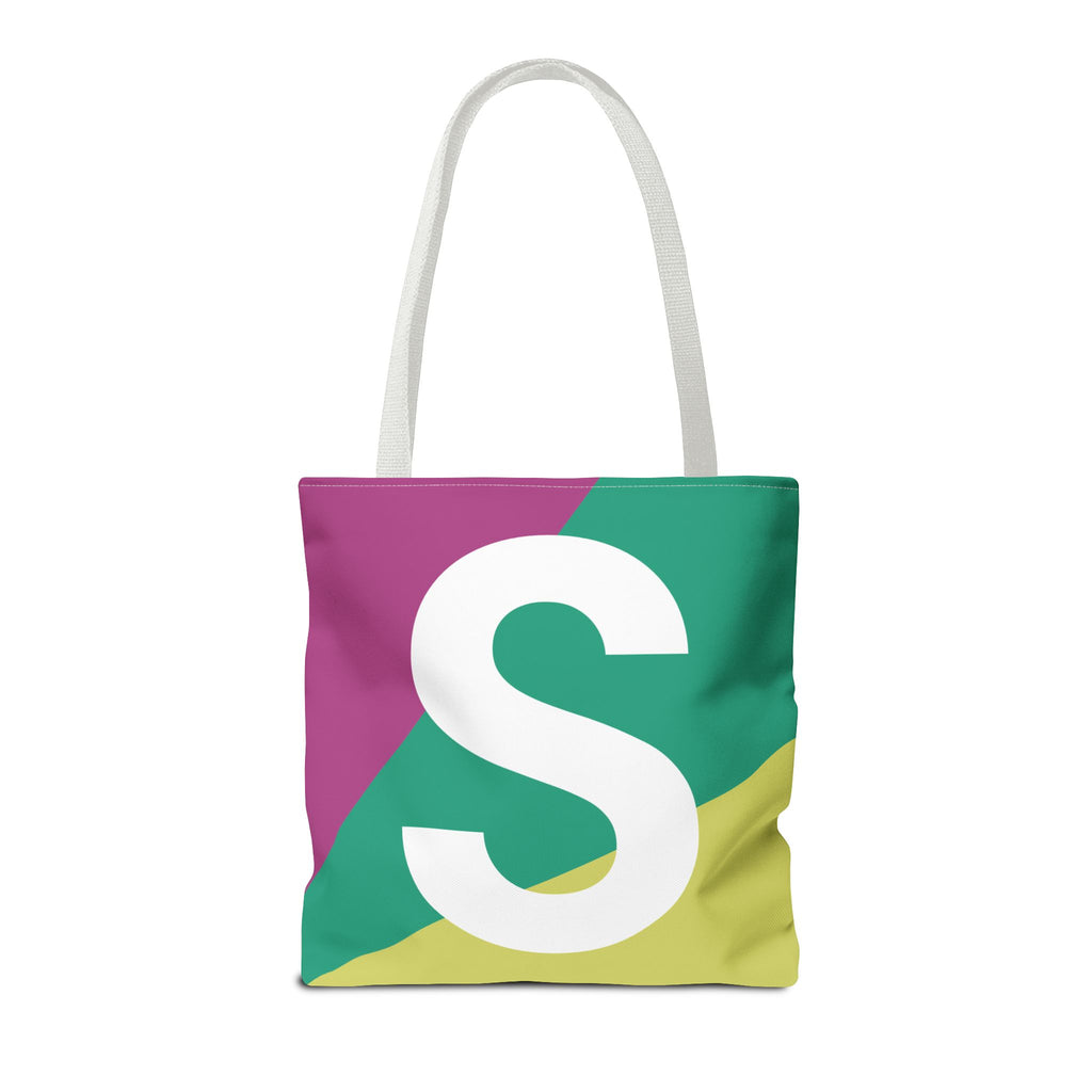 Monogram 'S' Colorblock Tote Bag — Personalized Initial S Shoulder Tote