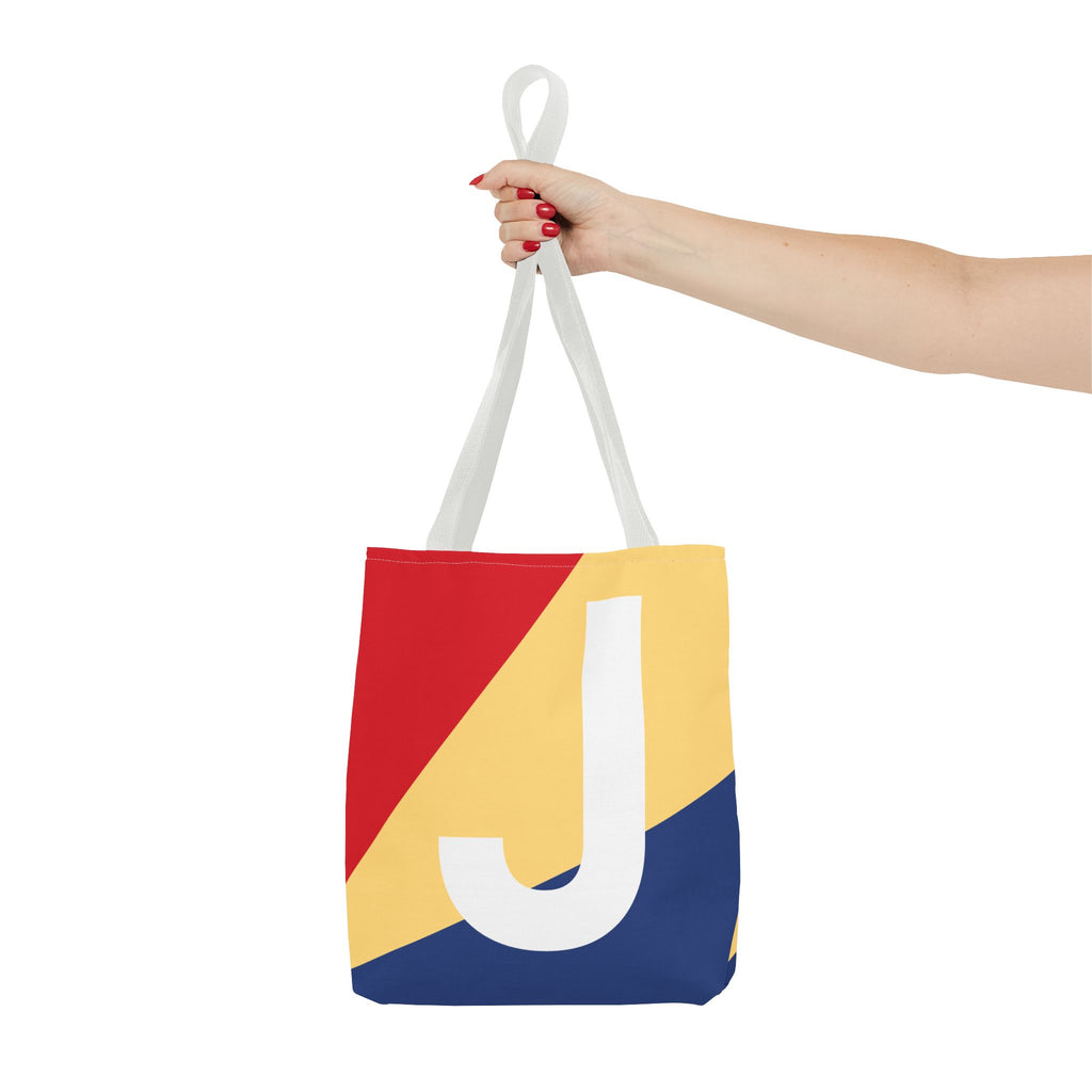 Monogram 'J' Colorblock Tote Bag — Personalized Initial J Shoulder Tote