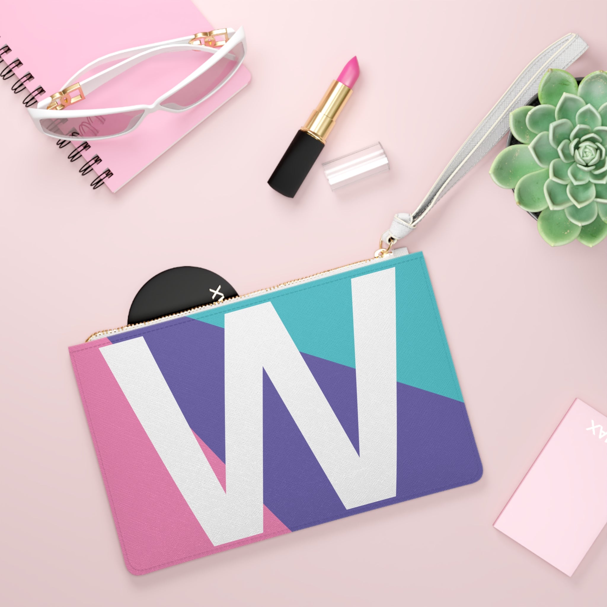 Monogram 'W' Colorblock Clutch Bag — Bold Geometric Wristlet for Everyday & Gifts