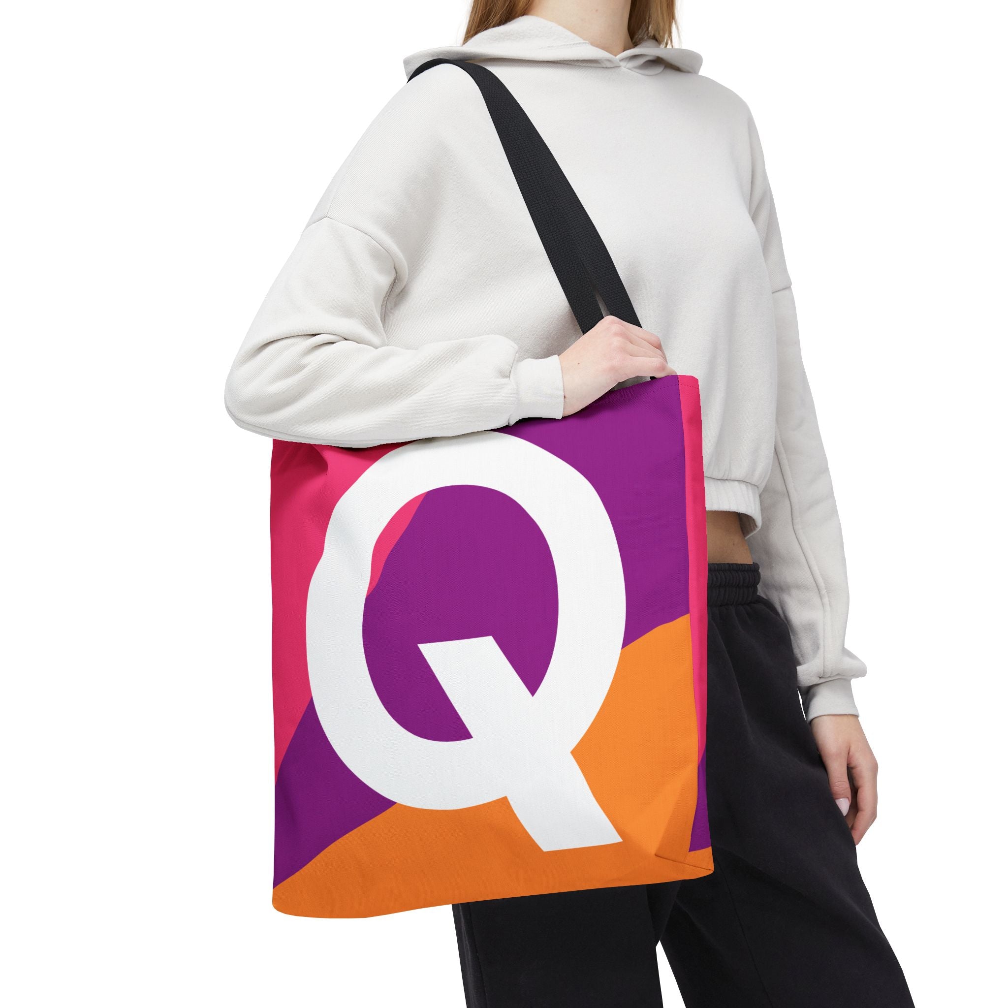 Monogram 'Q' Colorblock Tote Bag — Personalized Initial Q Shoulder Tote