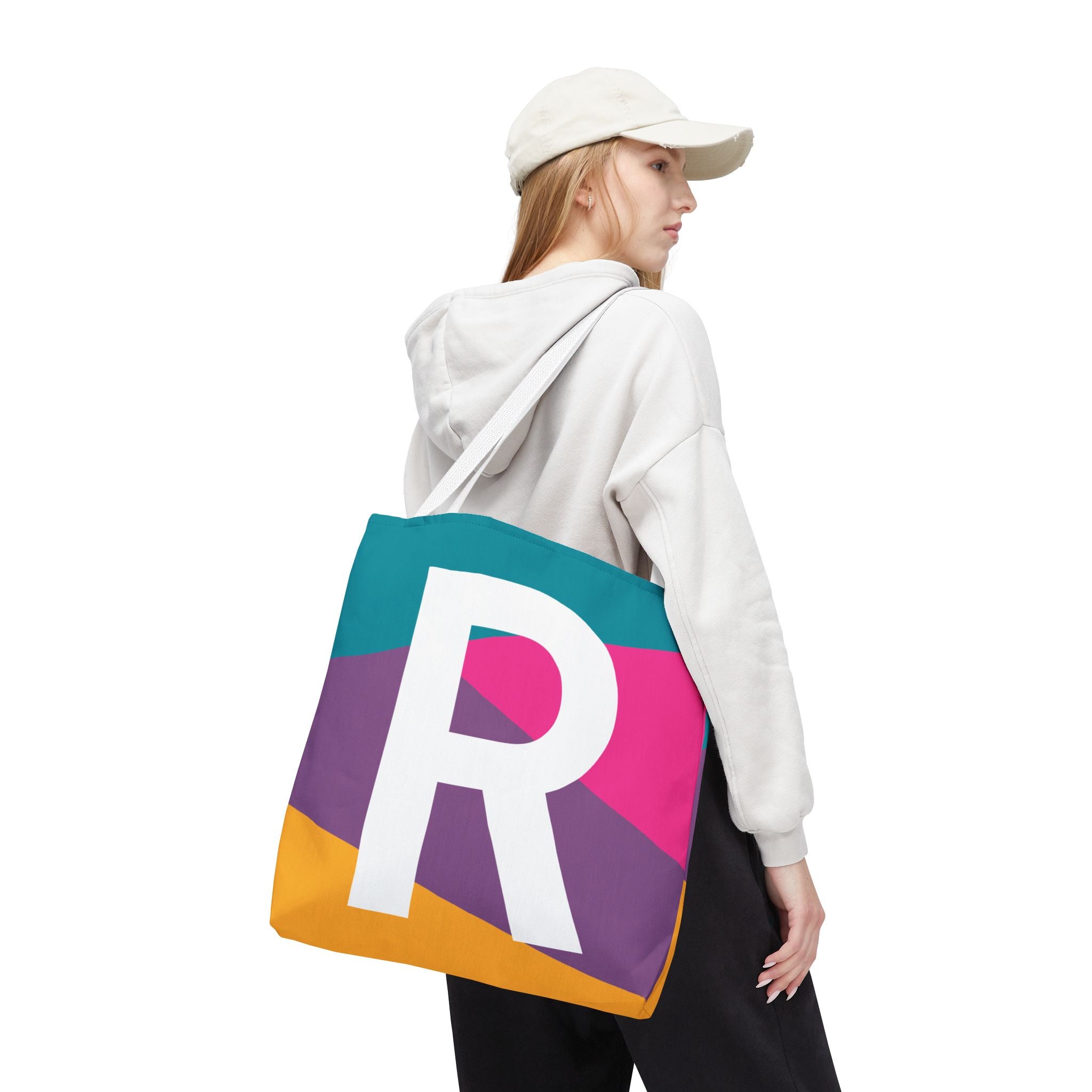Monogram 'R' Colorblock Tote Bag — Personalized Initial R Shoulder Tote