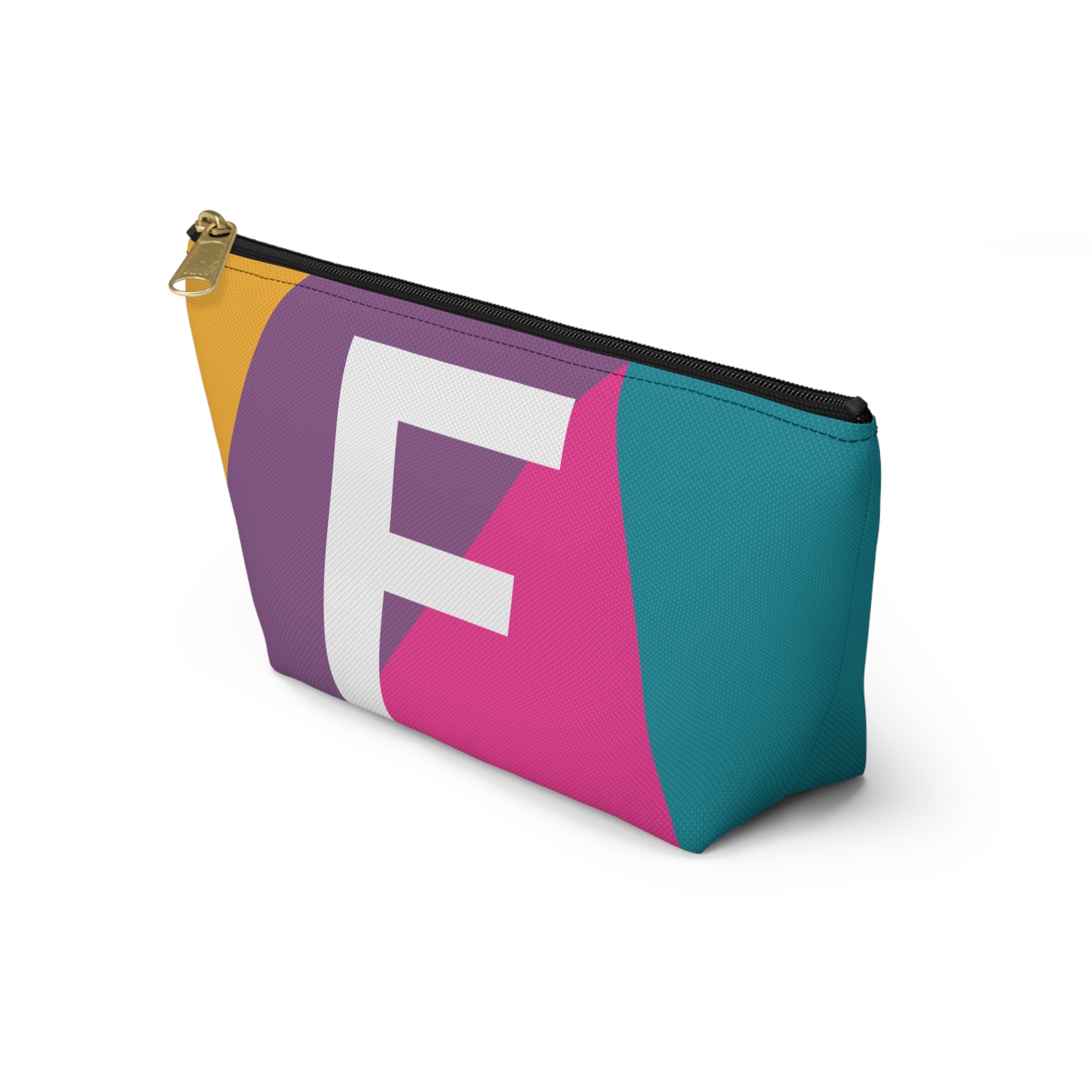 Initials Colorblock Accessory Pouch — Monogram F T-Bottom Cosmetic Bag