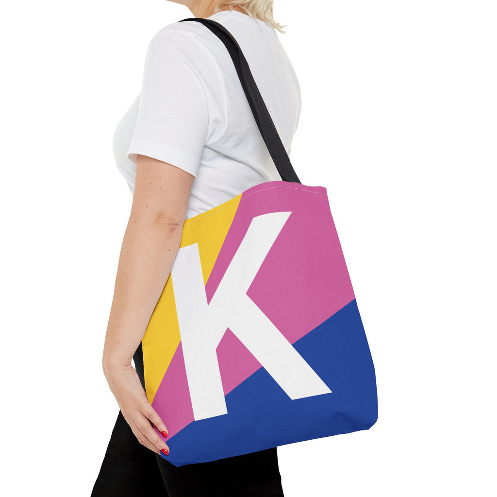 Monogram 'K' Colorblock Tote Bag — Personalized Initial K Shoulder Tote