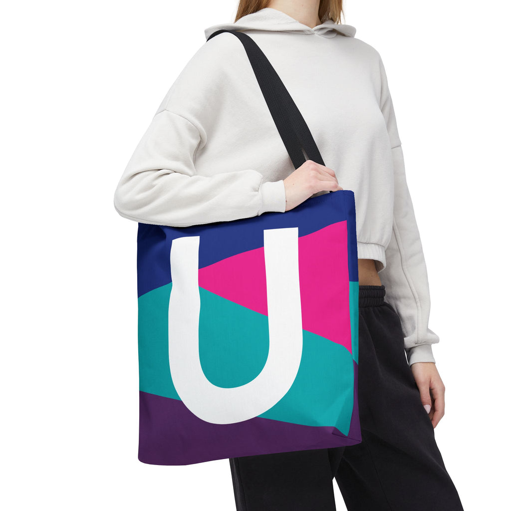 Monogram 'U' Colorblock Tote Bag — Personalized Initial U Shoulder Tote