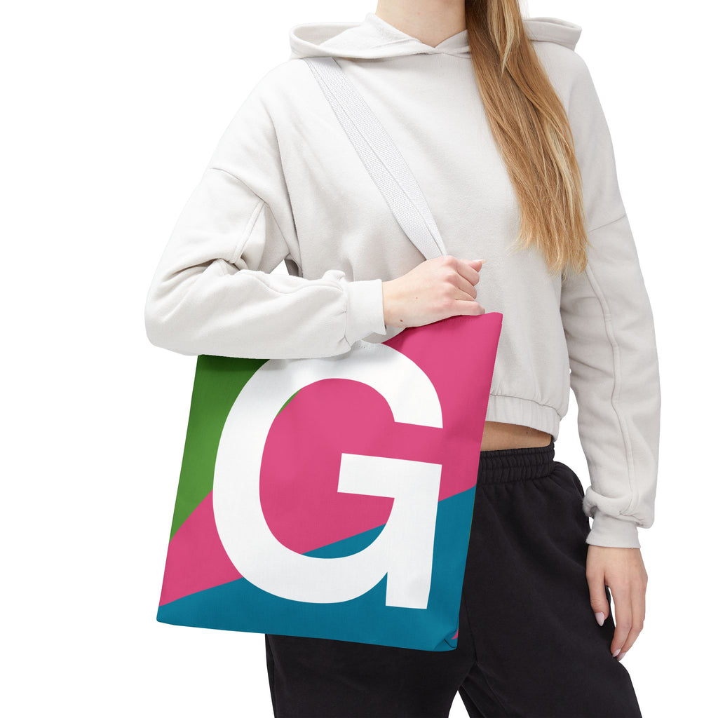 Monogram 'G' Colorblock Tote Bag — Personalized Initial G Shoulder Tote