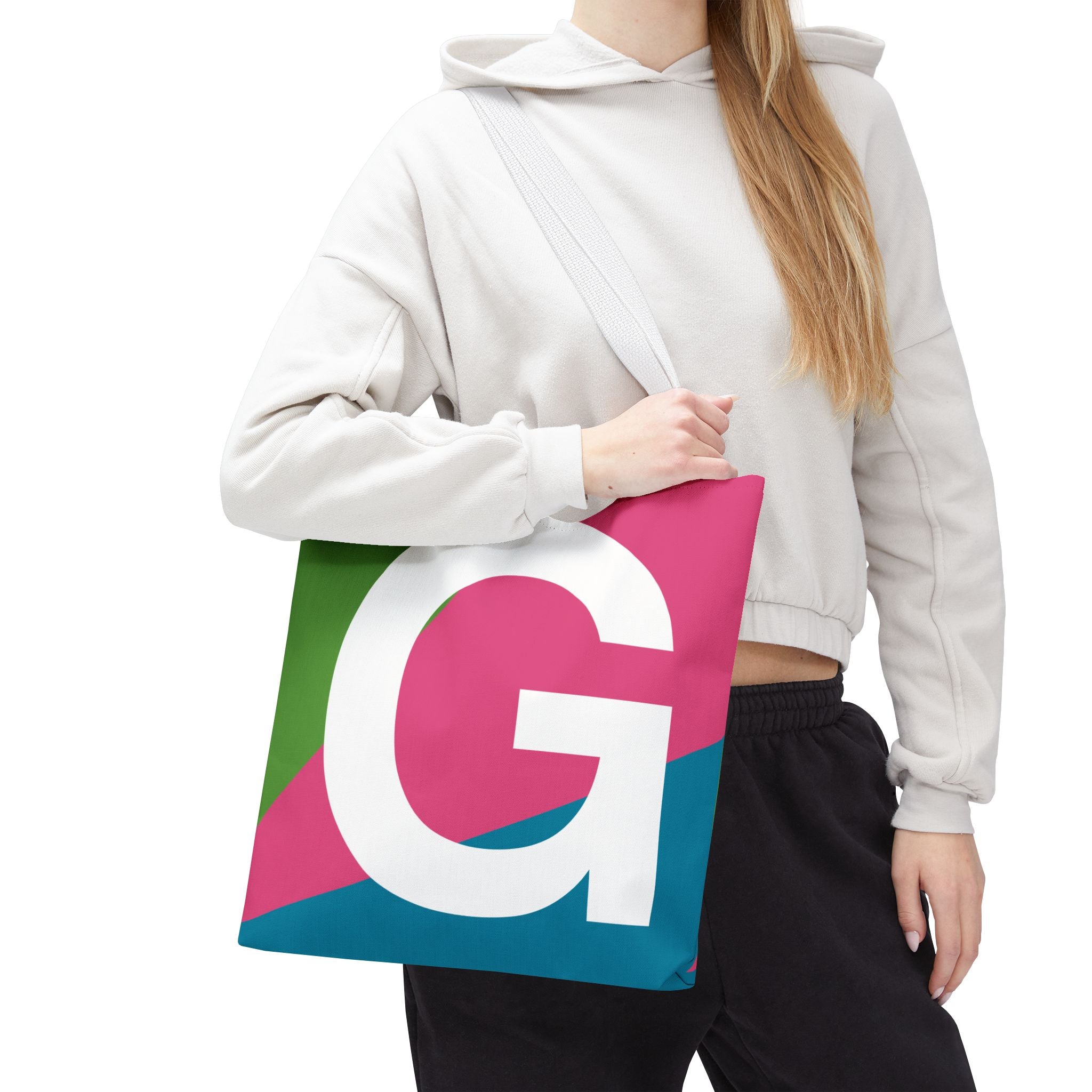Monogram 'G' Colorblock Tote Bag — Personalized Initial G Shoulder Tote