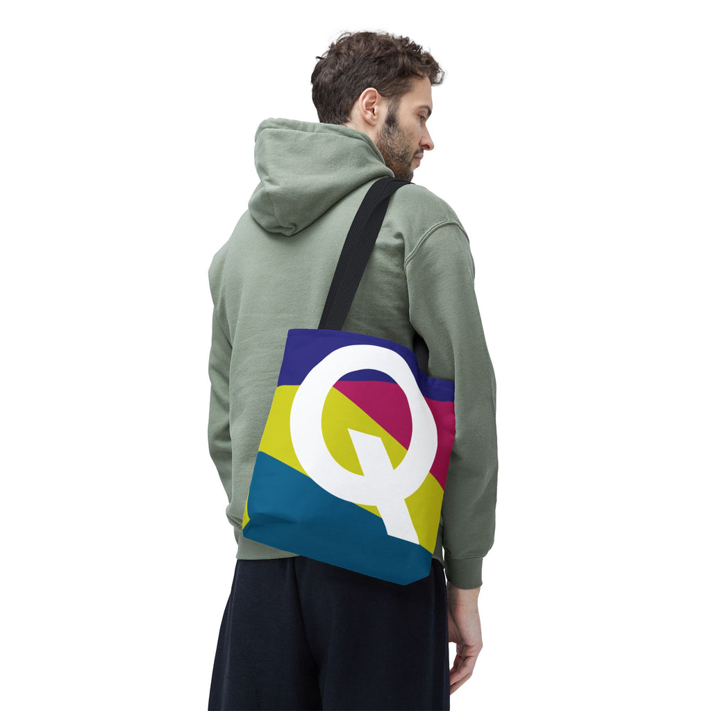 Monogram 'Q' Colorblock Tote Bag — Personalized Initial Q Shoulder Tote