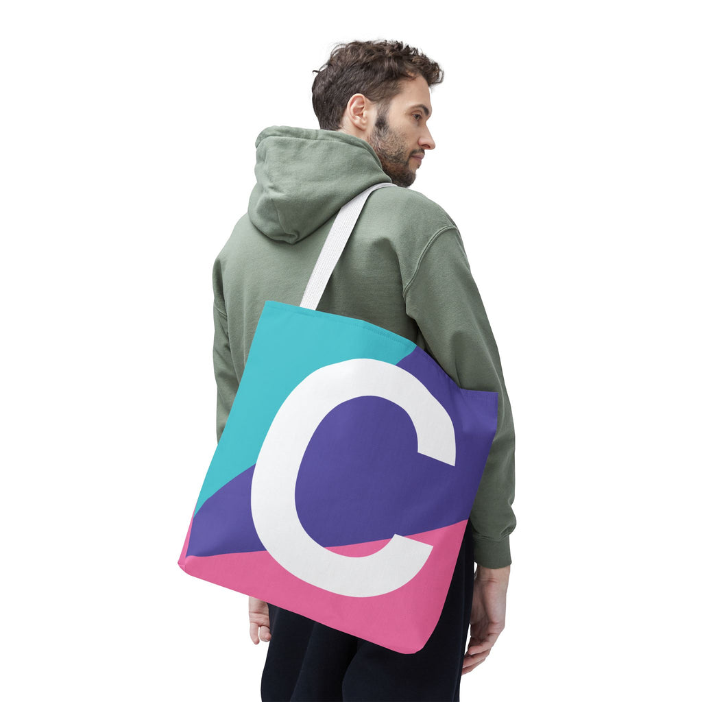 Monogram 'C' Colorblock Tote Bag — Personalized Initial C Shoulder Tote