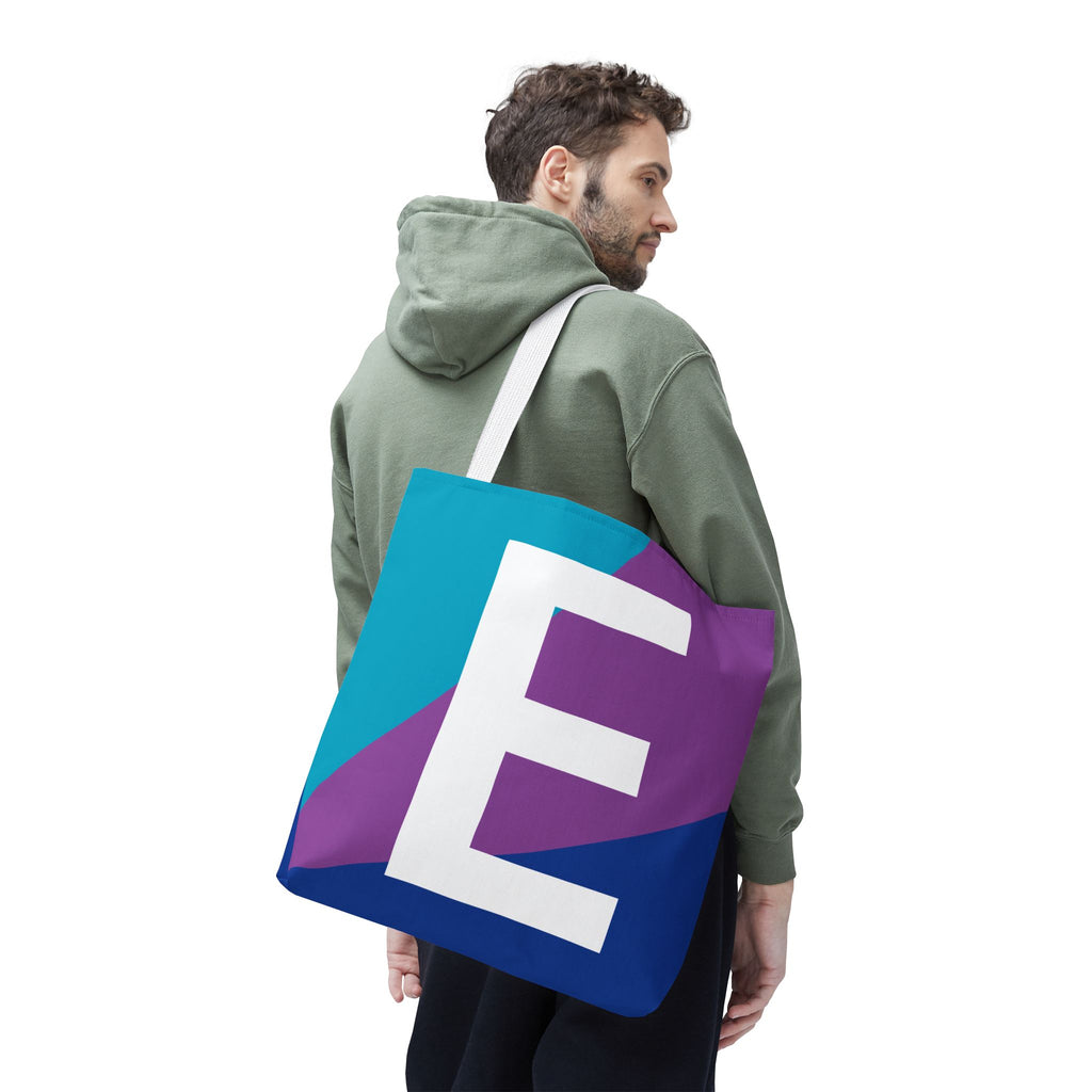 Monogram 'E' Colorblock Tote Bag — Personalized Initial E Shoulder Tote