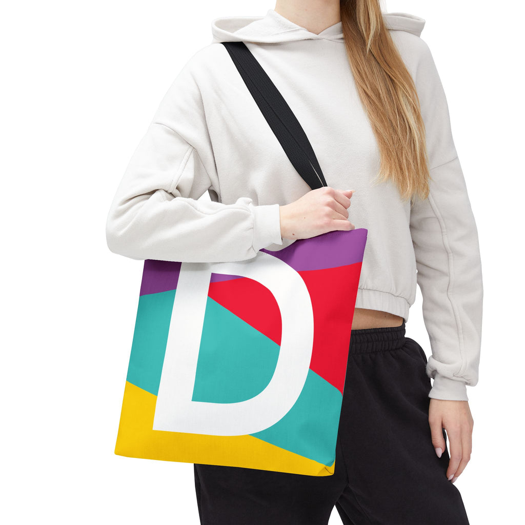 Monogram 'D' Colorblock Tote Bag — Personalized Initial D Shoulder Tote