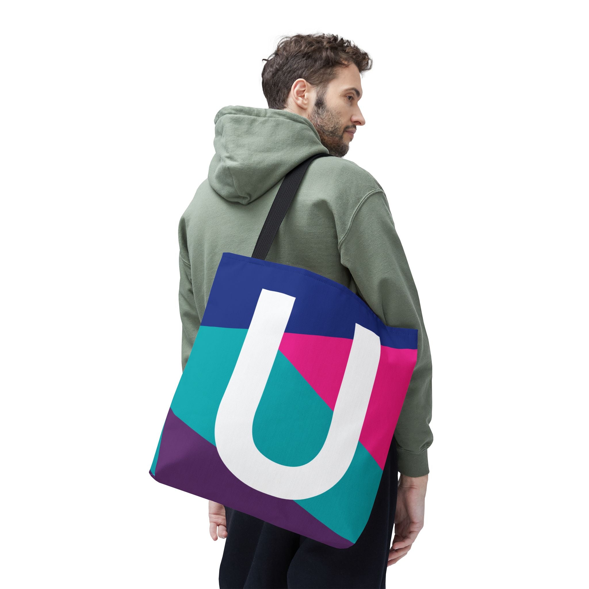 Monogram 'U' Colorblock Tote Bag — Personalized Initial U Shoulder Tote