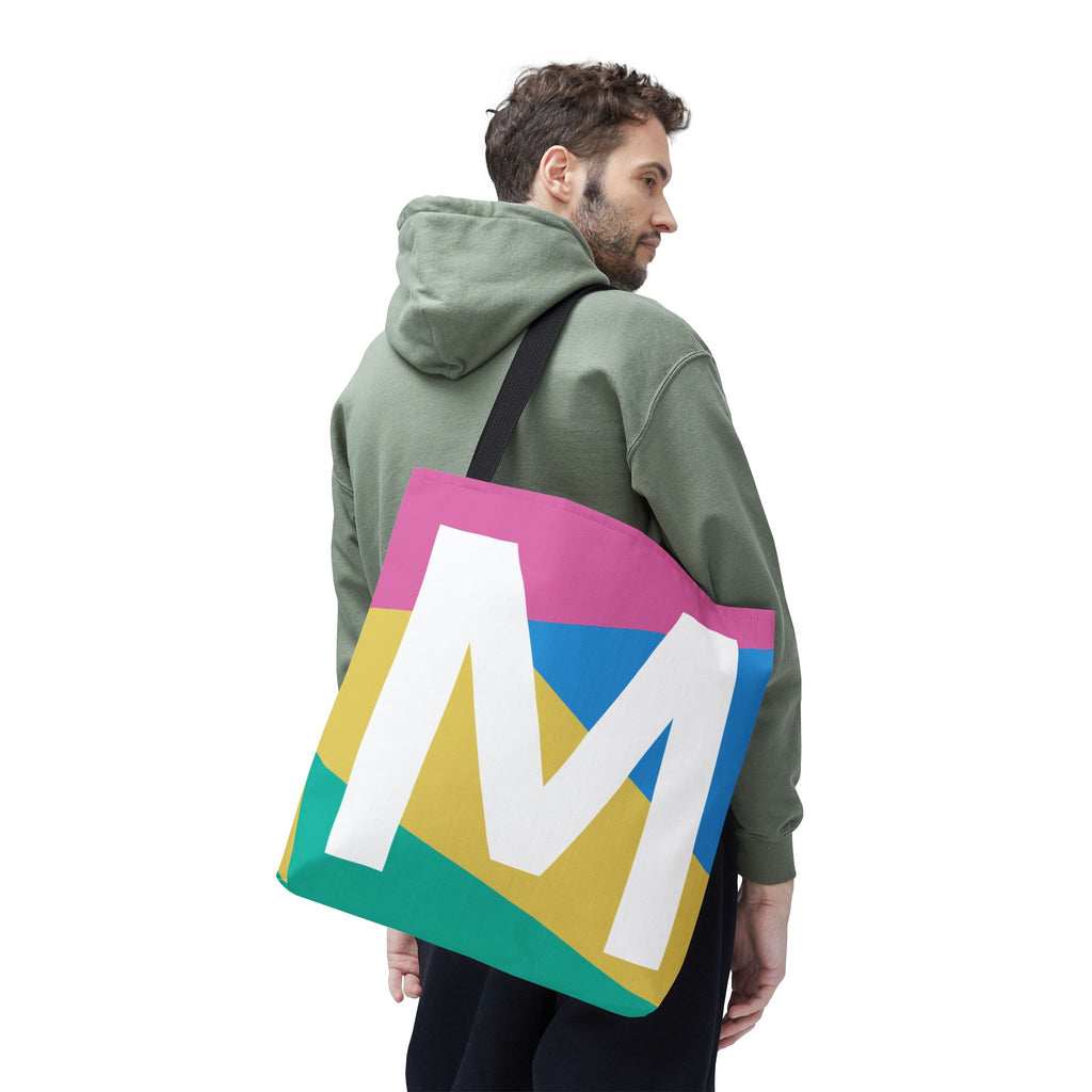 Monogram 'M' Colorblock Tote Bag — Personalized Initial M Shoulder Tote