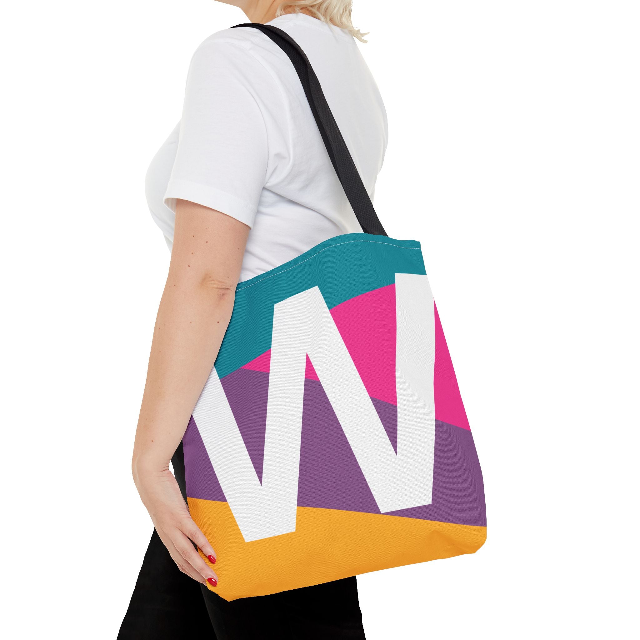Monogram 'W' Colorblock Tote Bag — Personalized Initial W Shoulder Tote