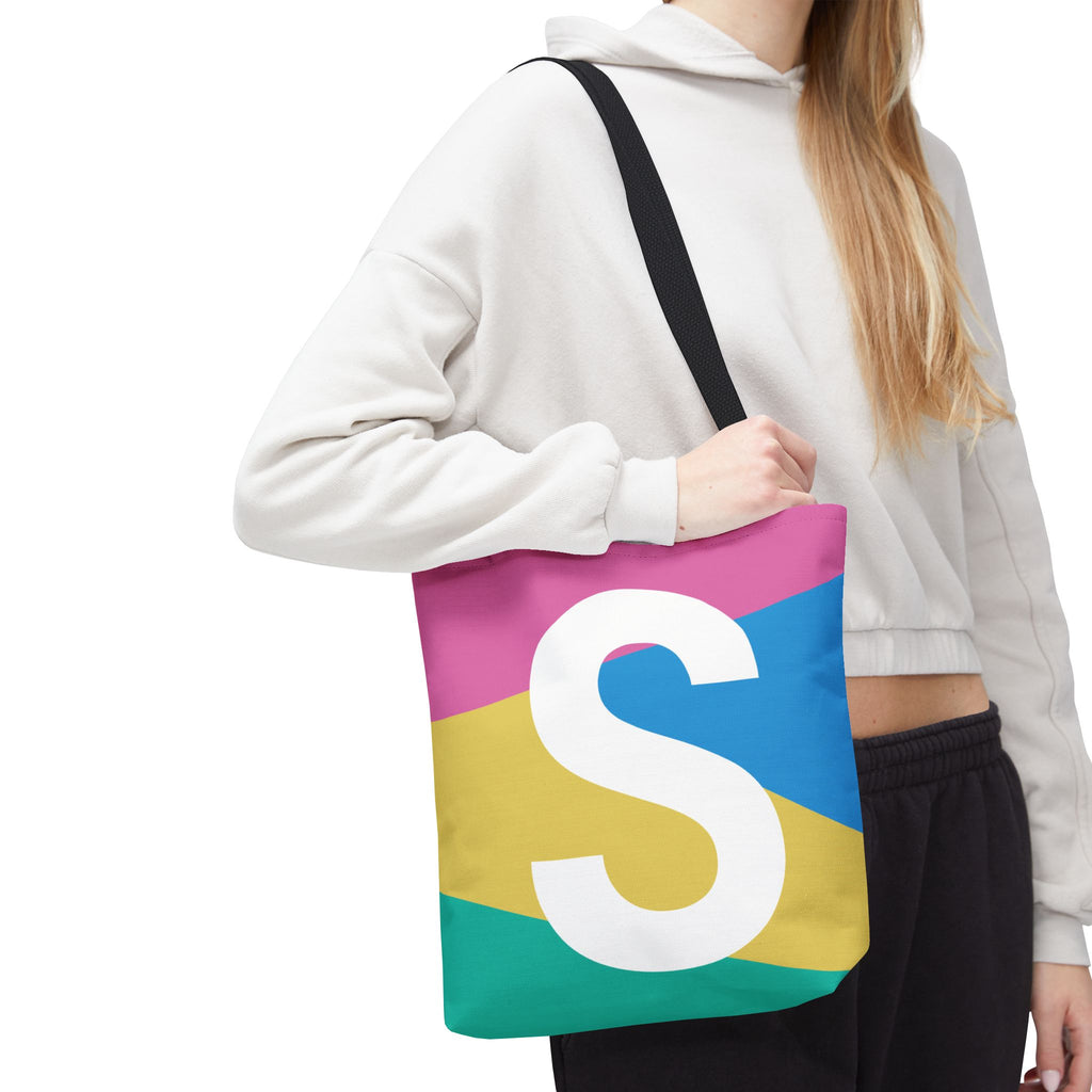 Monogram 'S' Colorblock Tote Bag — Personalized Initial S Shoulder Tote