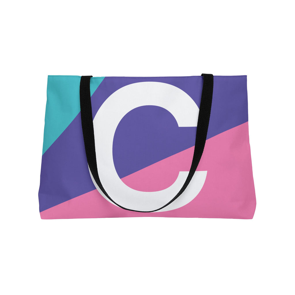 Personalized 'C' Colorblock Tote Bag — Monogram Weekender Tote