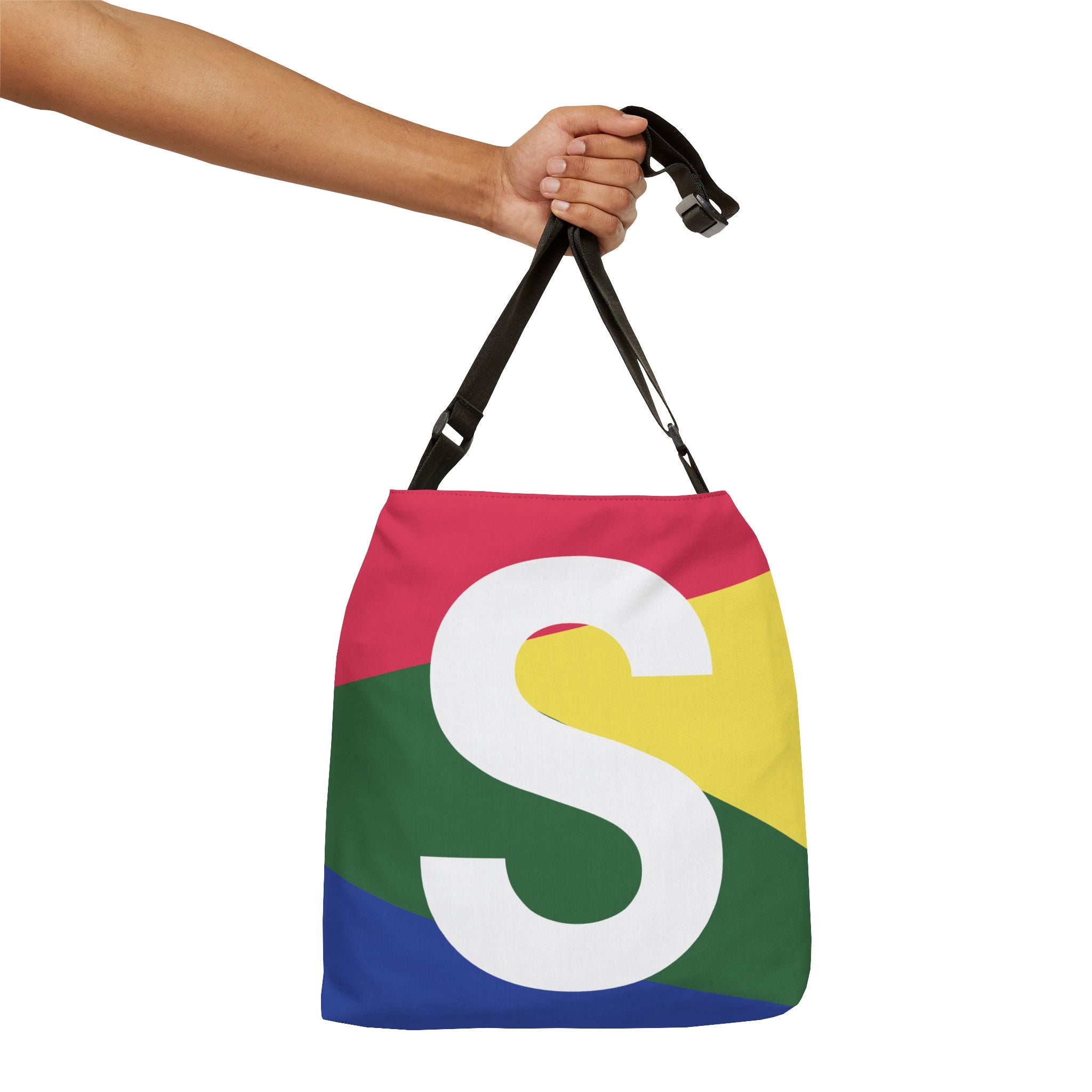 Initial Letter 'S' Colorblock Adjustable Tote Bag — Monogram Alphabet Shoulder Bag
