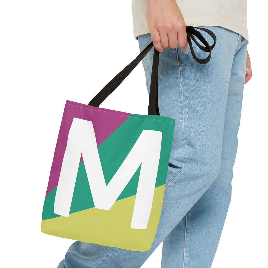 Monogram 'M' Colorblock Tote Bag — Personalized Initial M Shoulder Tote