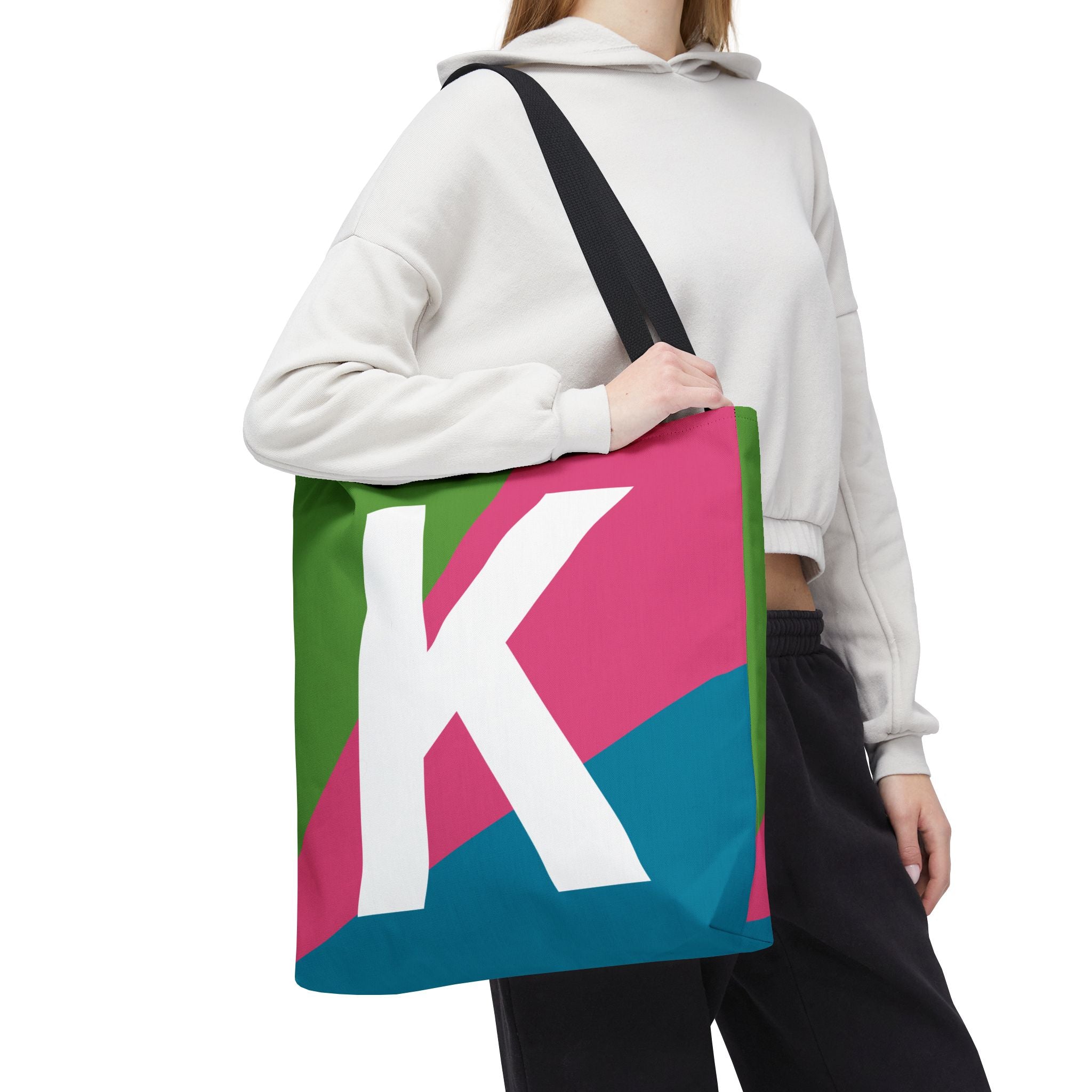 Monogram 'K' Colorblock Tote Bag — Personalized Initial K Shoulder Tote