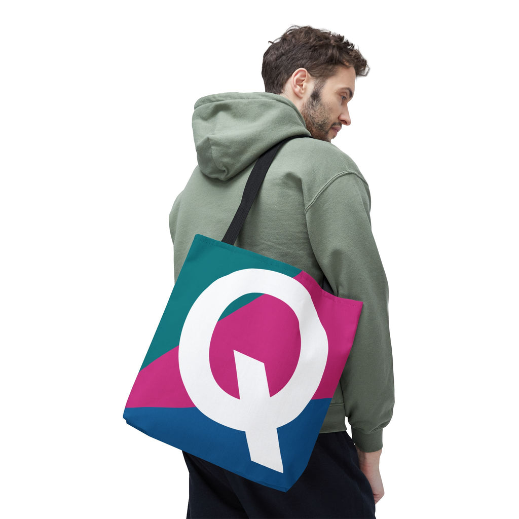 Monogram 'Q' Colorblock Tote Bag — Personalized Initial Q Shoulder Tote
