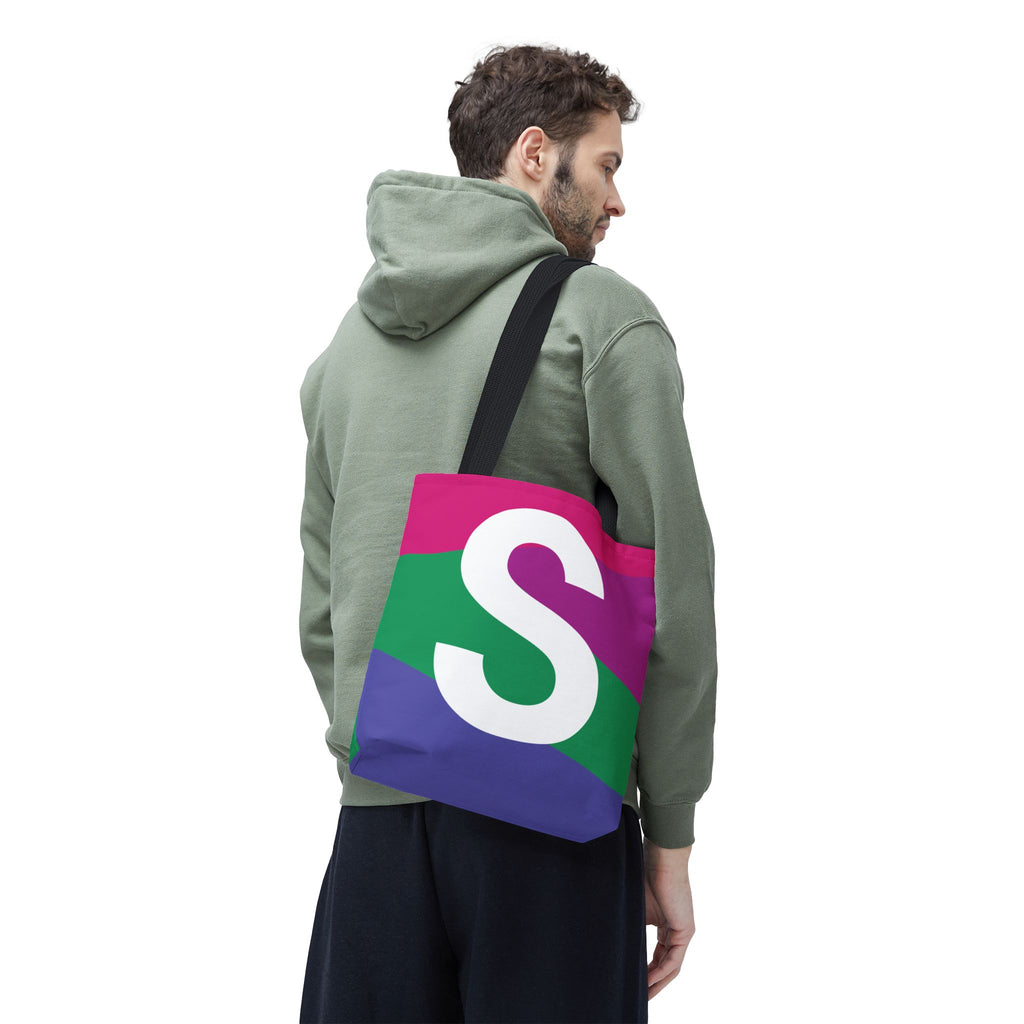 Monogram 'S' Colorblock Tote Bag — Personalized Initial S Shoulder Tote