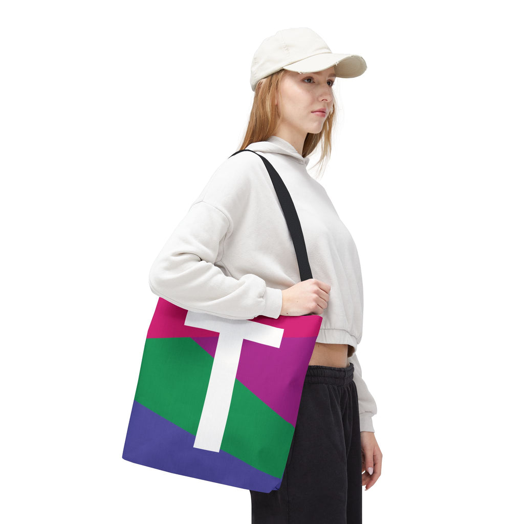 Monogram 'T' Colorblock Tote Bag — Personalized Initial T Shoulder Tote
