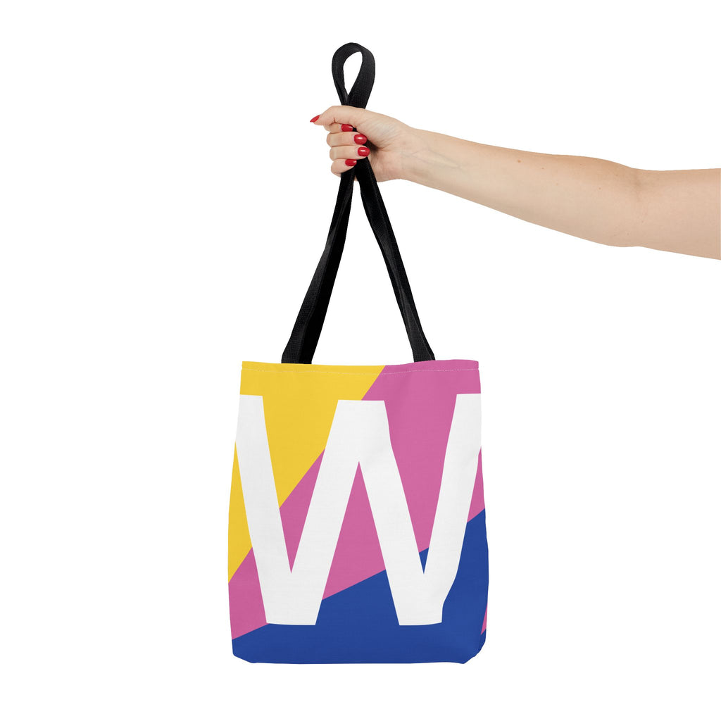 Monogram 'W' Colorblock Tote Bag — Personalized Initial W Shoulder Tote
