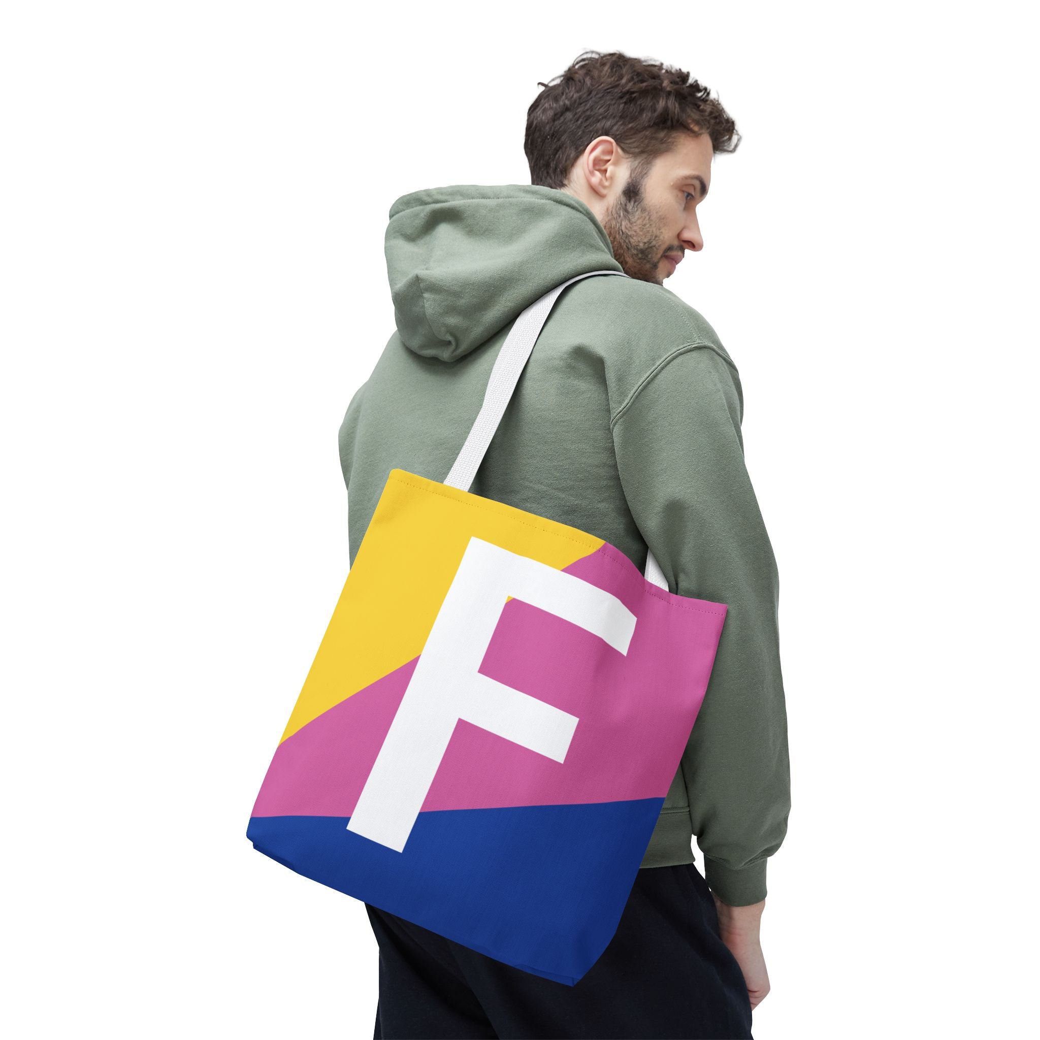 Monogram 'F' Colorblock Tote Bag — Personalized Initial F Shoulder Tote