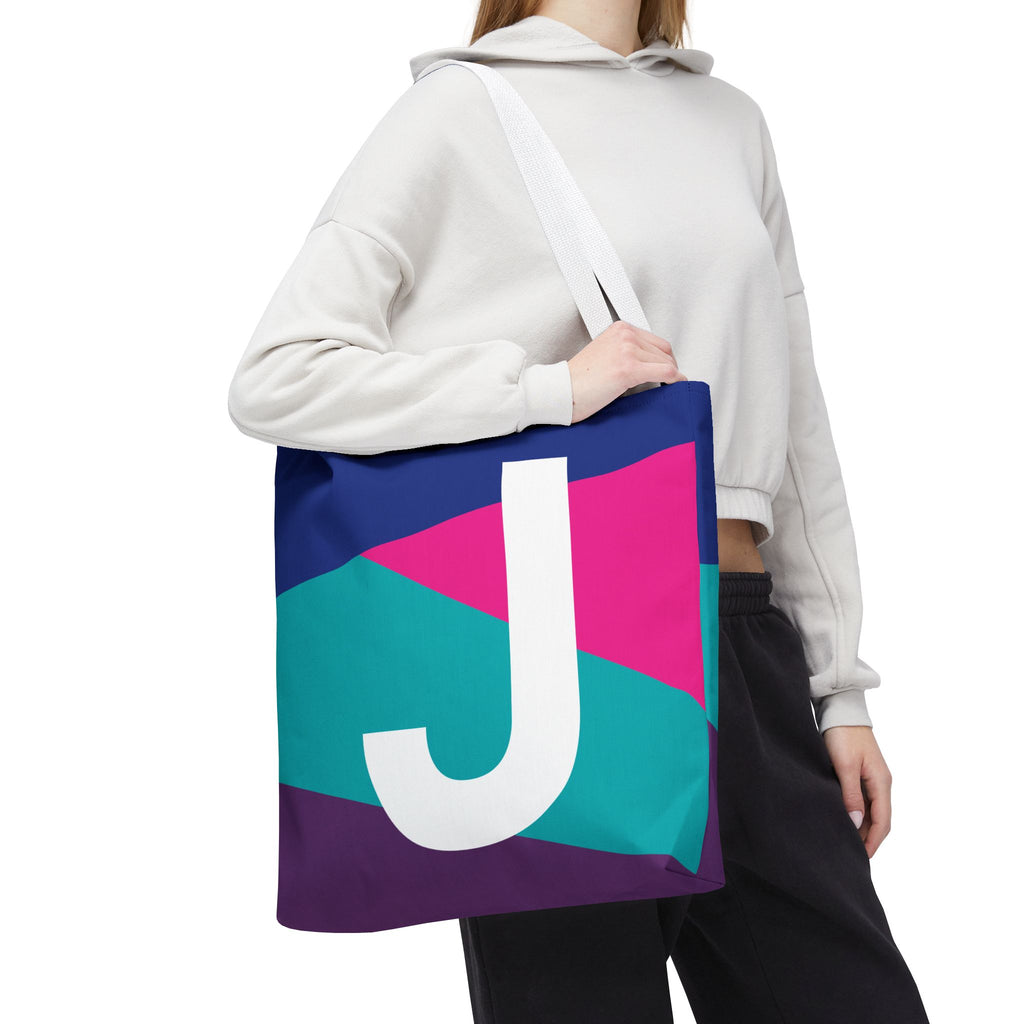 Monogram 'J' Colorblock Tote Bag — Personalized Initial J Shoulder Tote
