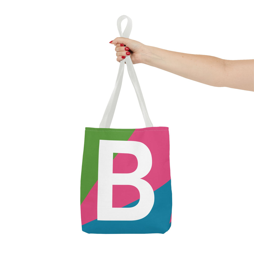 Monogram 'B' Colorblock Tote Bag — Personalized Initial B Shoulder Tote