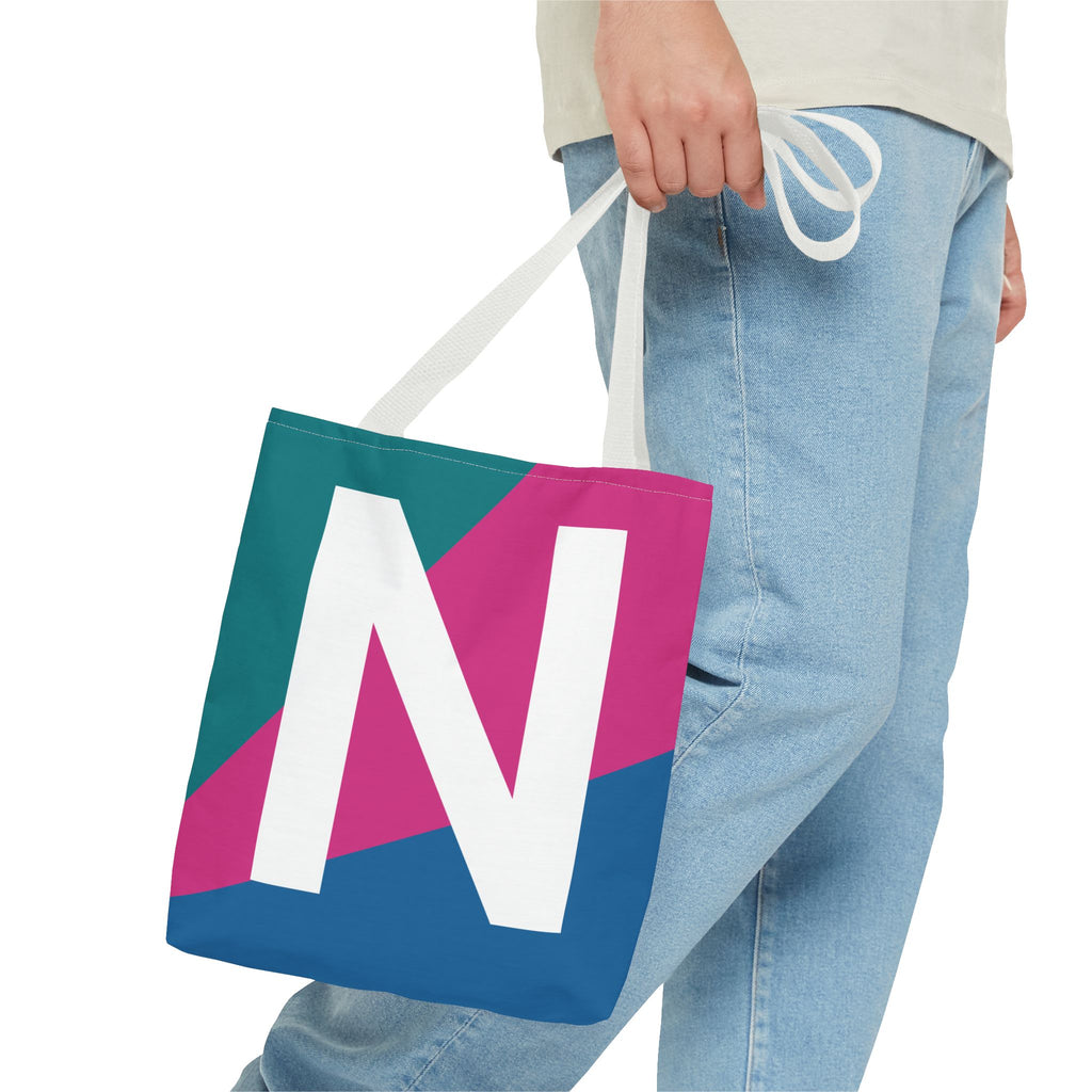 Monogram 'N' Colorblock Tote Bag — Personalized Initial N Shoulder Tote