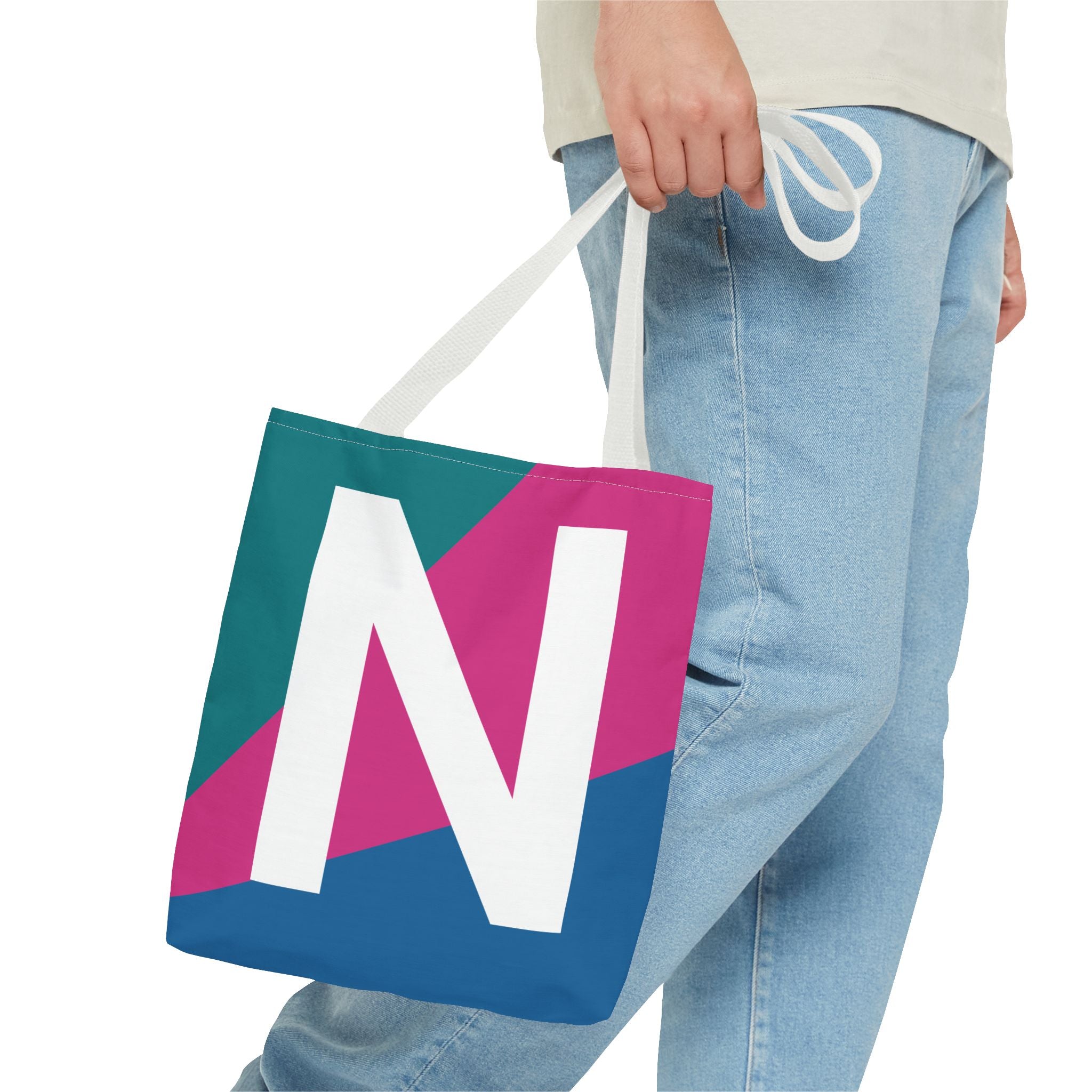 Monogram 'N' Colorblock Tote Bag — Personalized Initial N Shoulder Tote