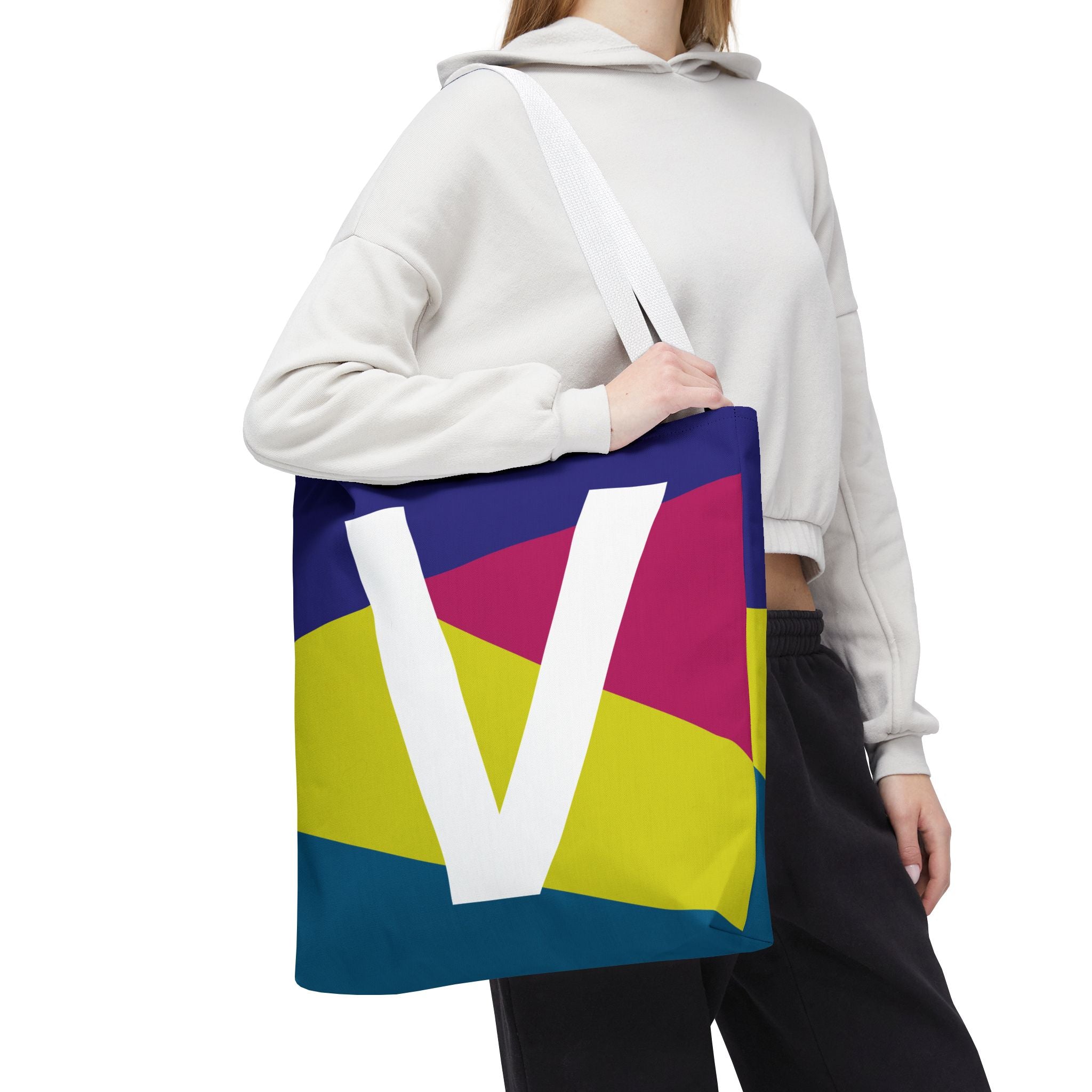 Monogram 'V' Colorblock Tote Bag — Personalized Initial V Shoulder Tote