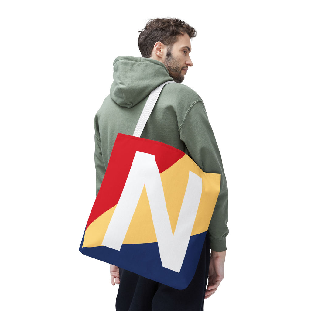 Monogram 'N' Colorblock Tote Bag — Personalized Initial N Shoulder Tote