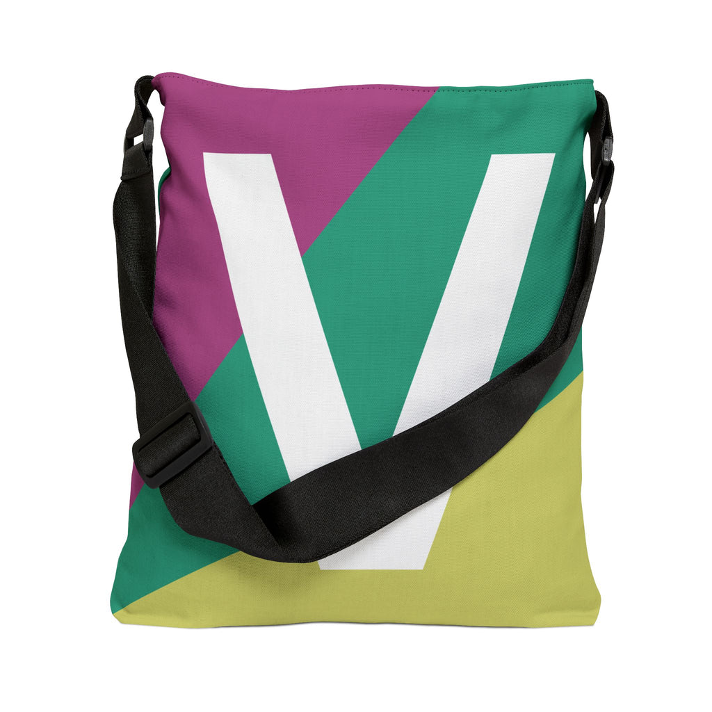 Initial Letter 'V' Colorblock Adjustable Tote Bag — Monogram Alphabet Shoulder Bag