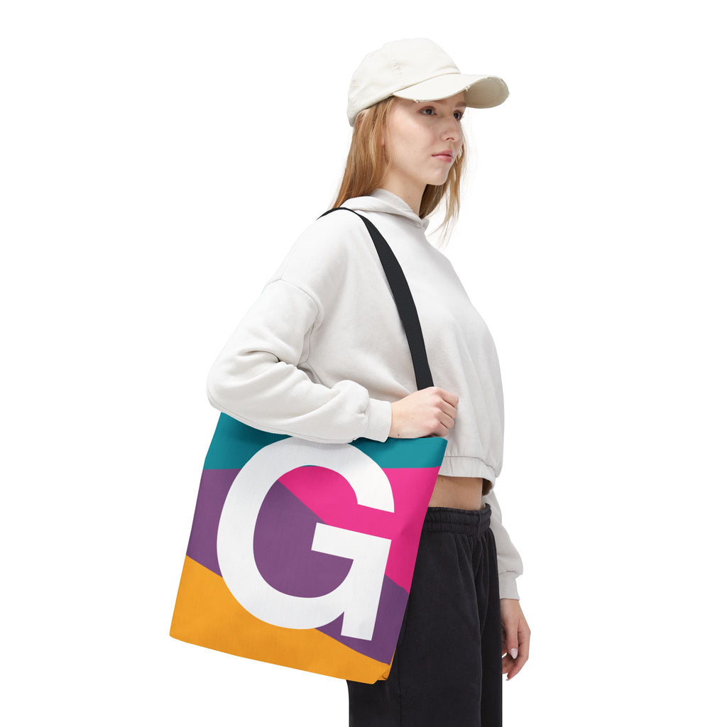 Monogram 'G' Colorblock Tote Bag — Personalized Initial G Shoulder Tote