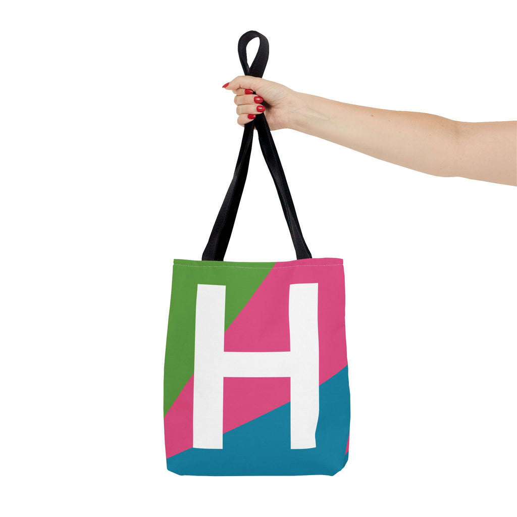 Monogram 'H' Colorblock Tote Bag — Personalized Initial H Shoulder Tote