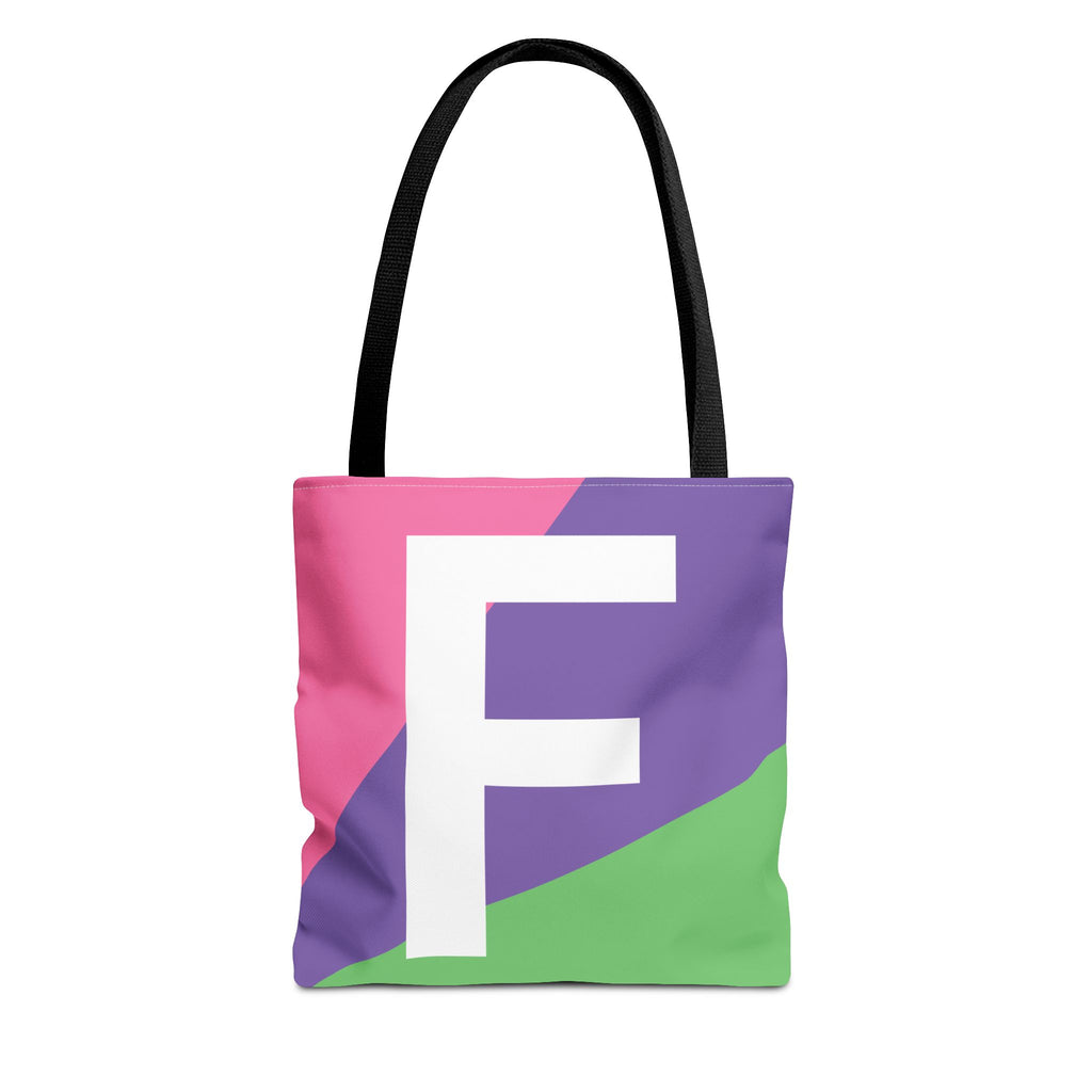 Monogram 'F' Colorblock Tote Bag — Personalized Initial F Shoulder Tote