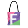Monogram 'F' Colorblock Tote Bag — Personalized Initial F Shoulder Tote