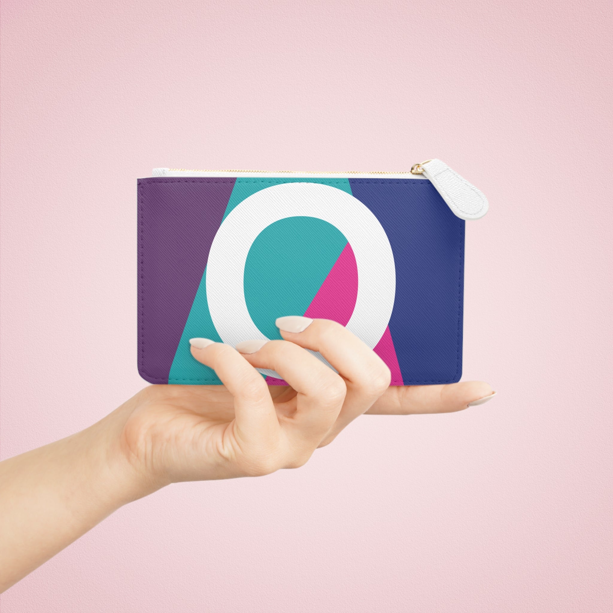 Initial O Mini Clutch — Colorblock Monogram Wristlet Wallet