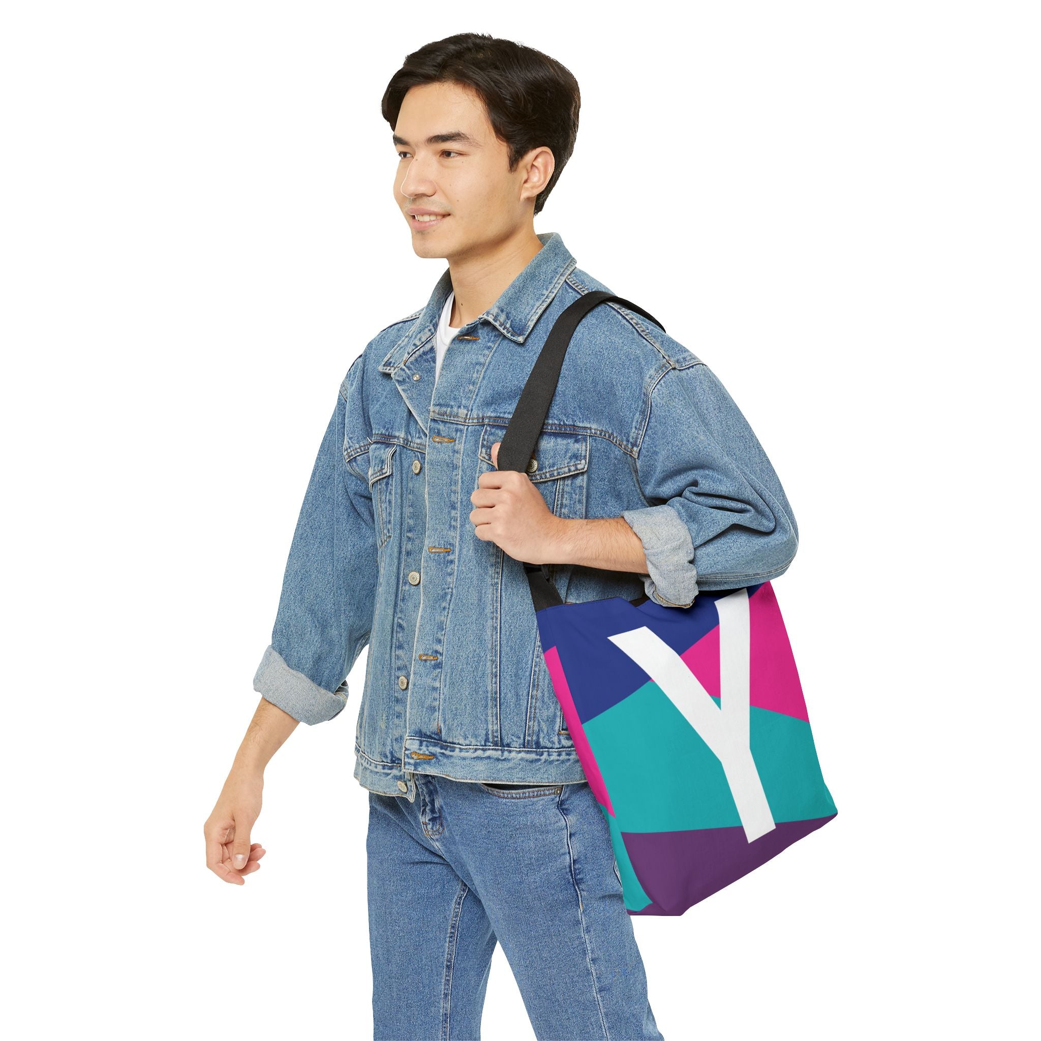 Initial Letter 'Y' Colorblock Adjustable Tote Bag — Monogram Alphabet Shoulder Bag