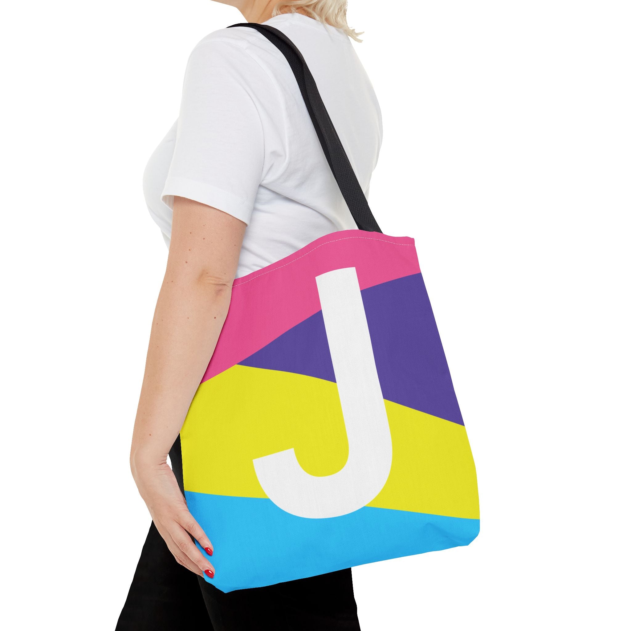 Monogram 'J' Colorblock Tote Bag — Personalized Initial J Shoulder Tote